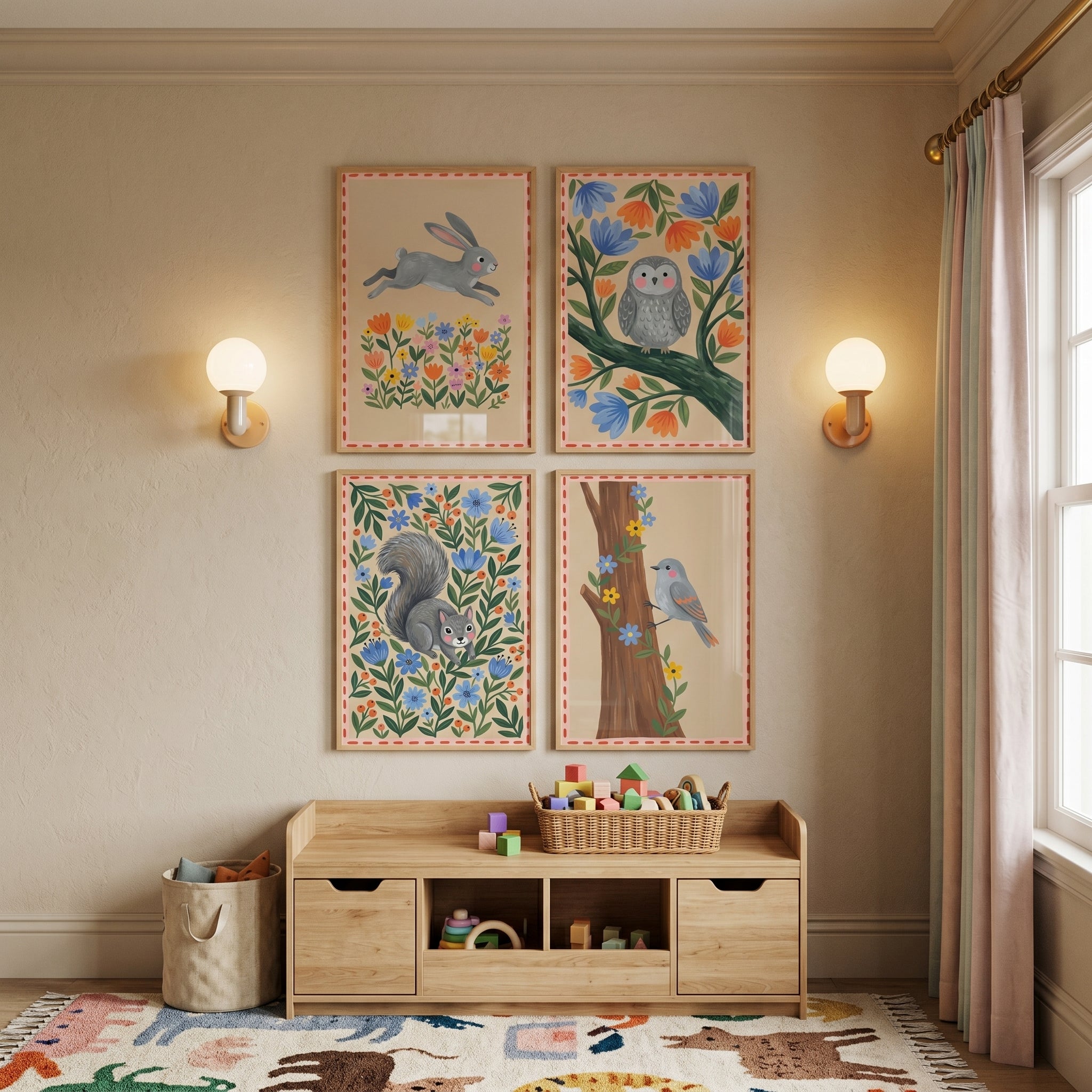 Cottagecore Botanical Woodland Animals Wall Art Set Of 4 - Charming Woodland Creatures