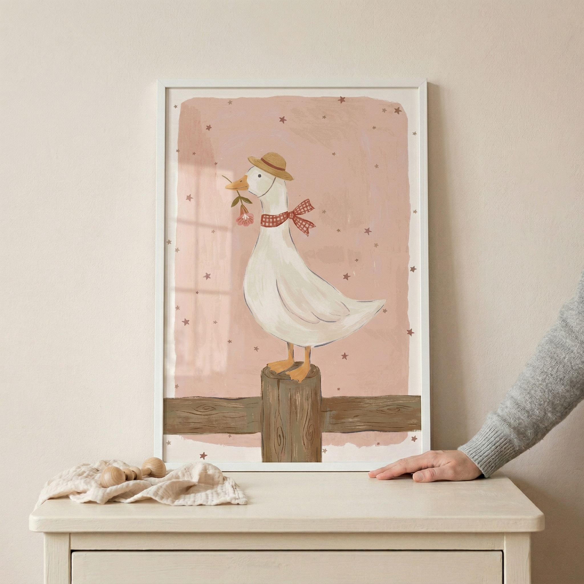 Cottagecore Farm Goose Wall Art - Whimsical Starry Duck