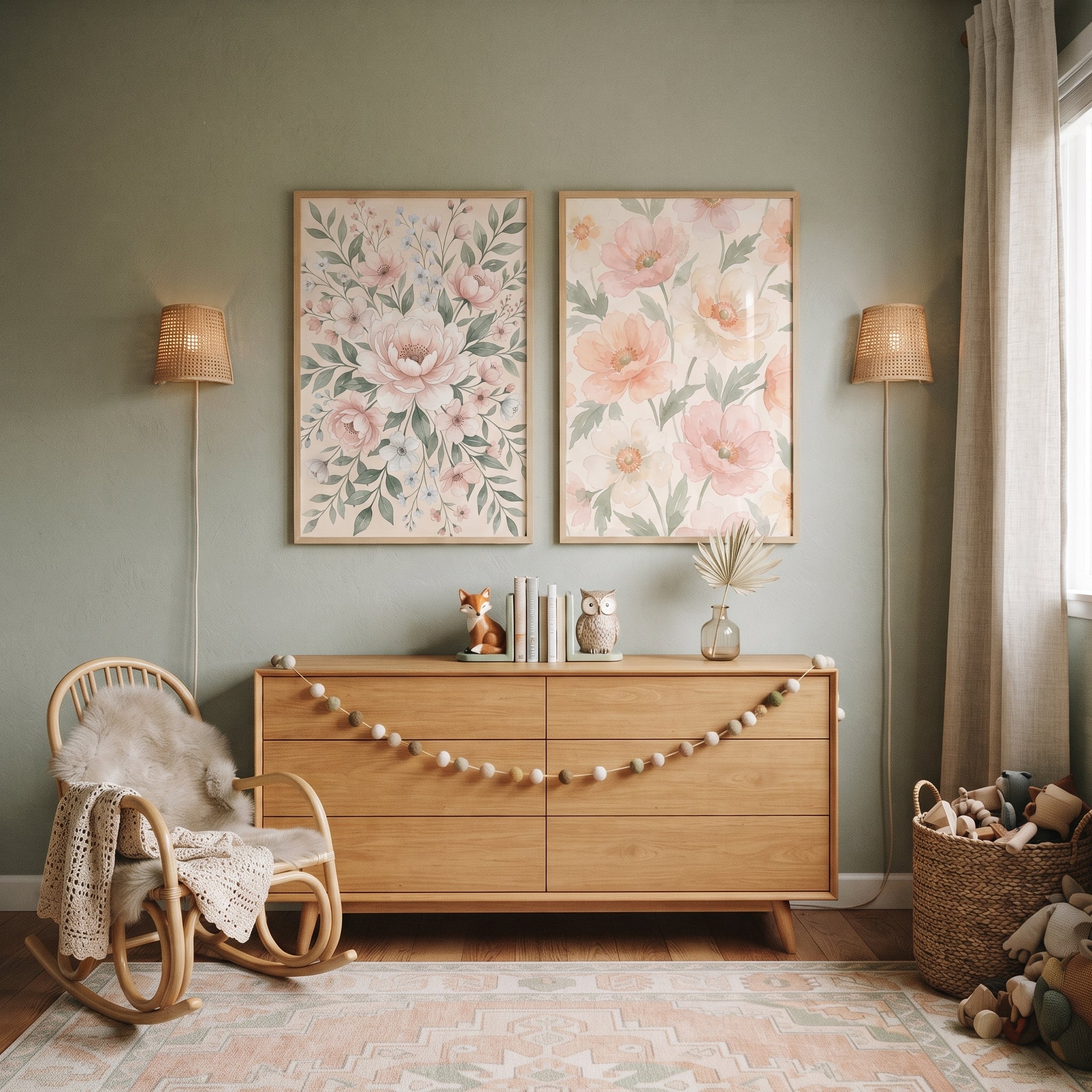 Cottagecore Muted Floral Wall Art Set Of 2 - Pastel Petal Garden