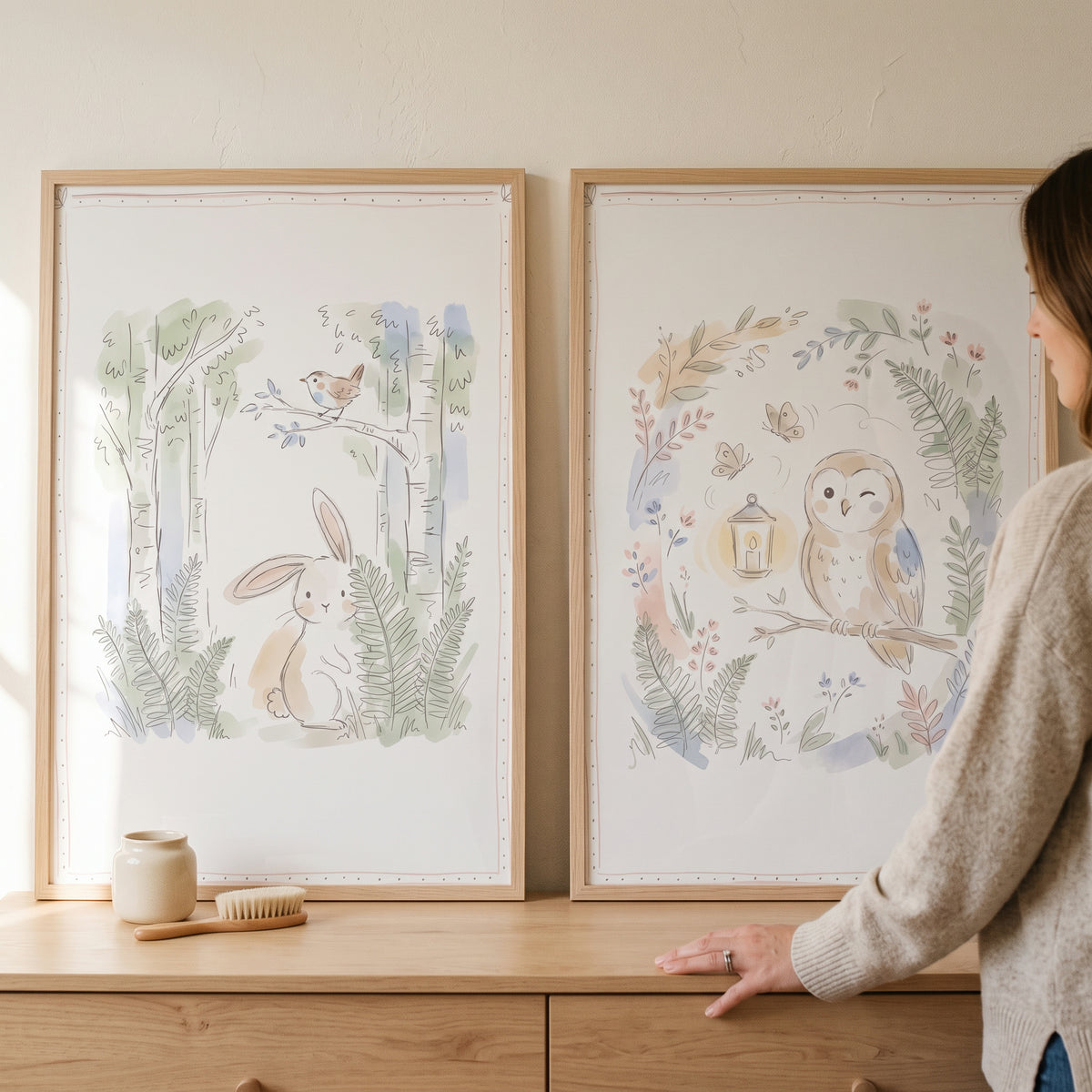Cottagecore Forest Animal Wall Art Set of 2 - Gentle Meadow Sketches