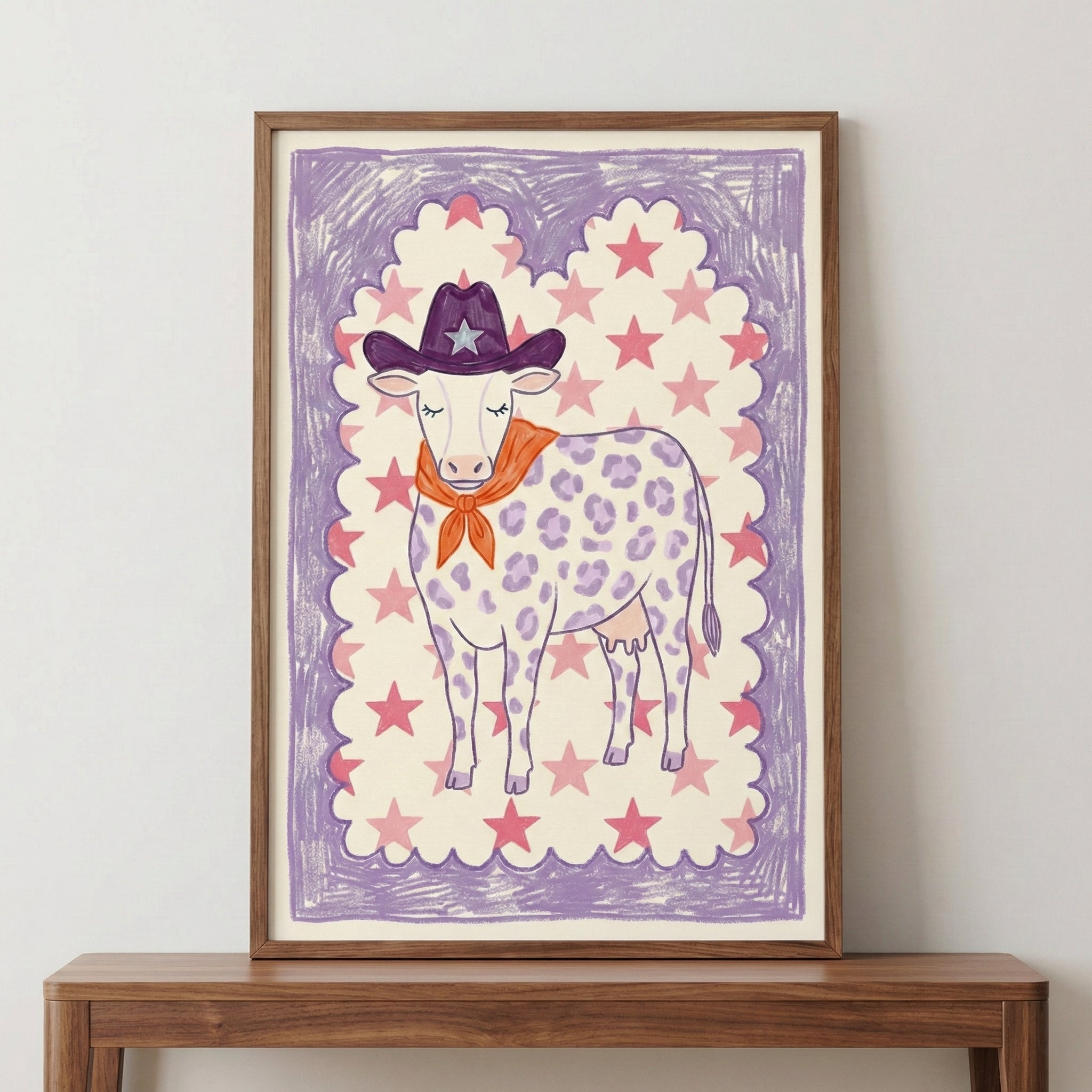 Purple Patch Pal - Cow Framed Wall Art for Nursery, Playroom or Kids Bedrooms
