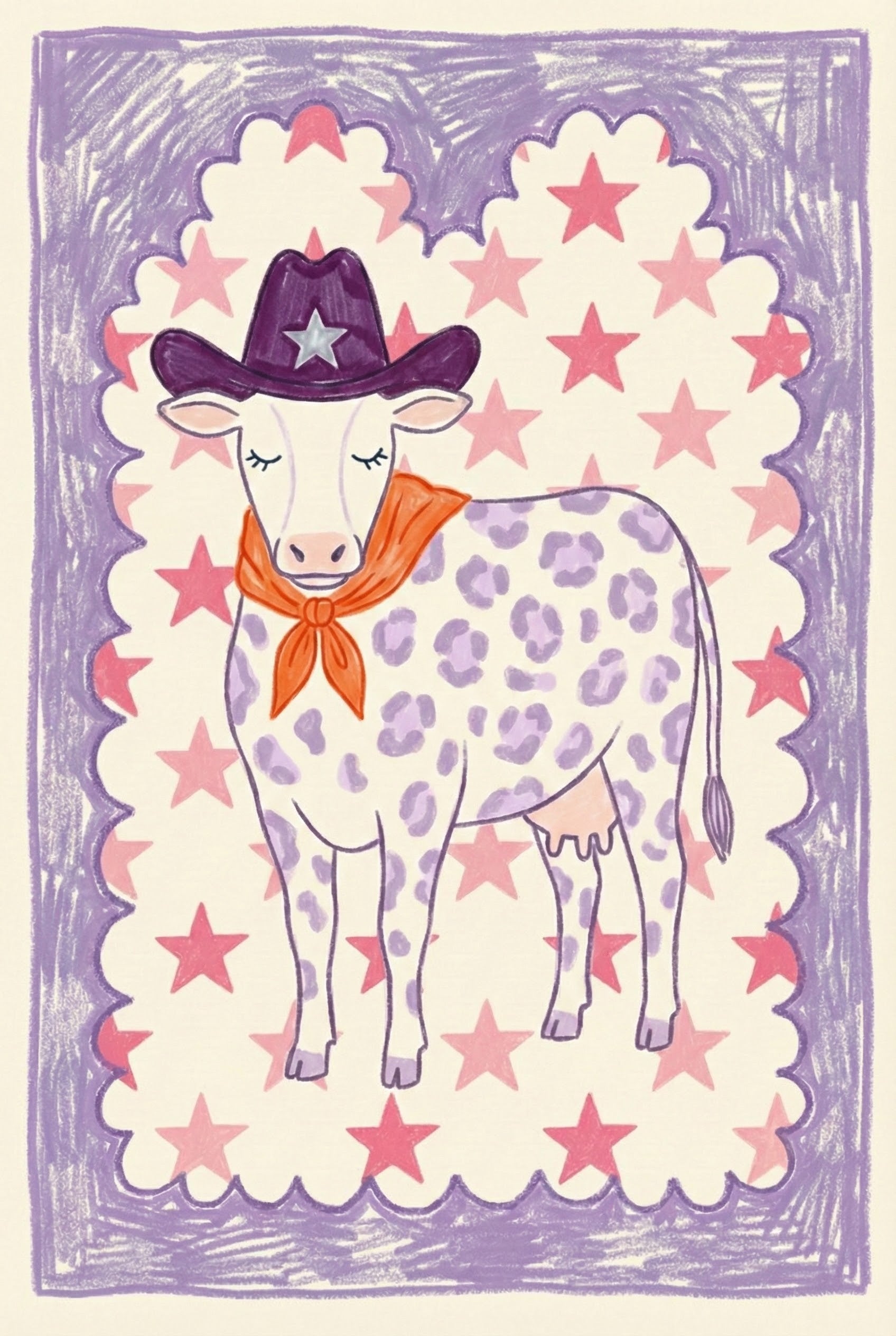 Purple Patch Pal - Cow Framed Wall Art for Nursery, Playroom or Kids Bedrooms