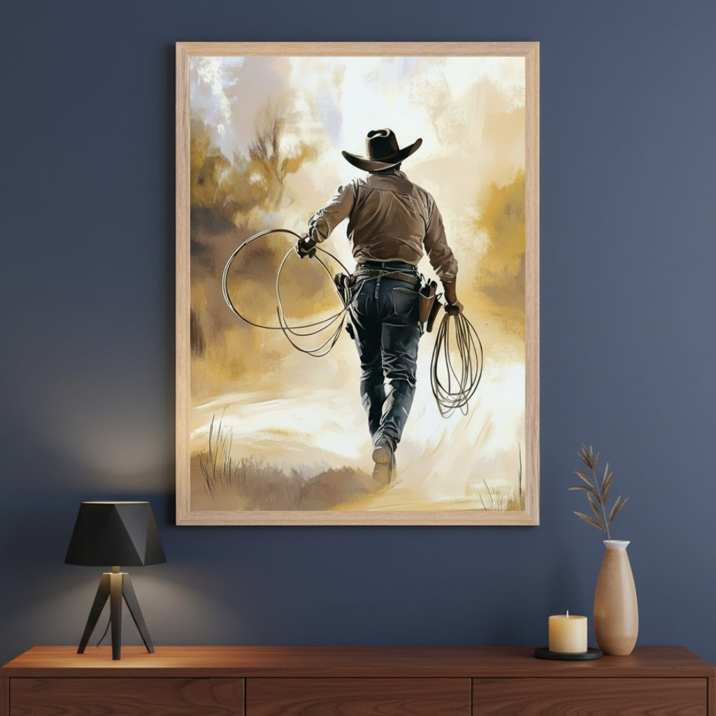 Lasso at Dusk - Cowboy Wall Art for Living Room, Bedroom or Office