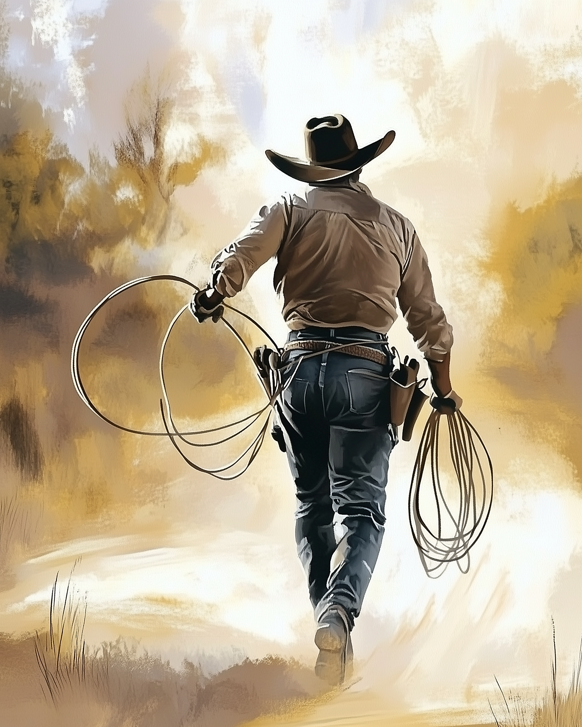 Lasso at Dusk - Cowboy Wall Art for Living Room, Bedroom or Office