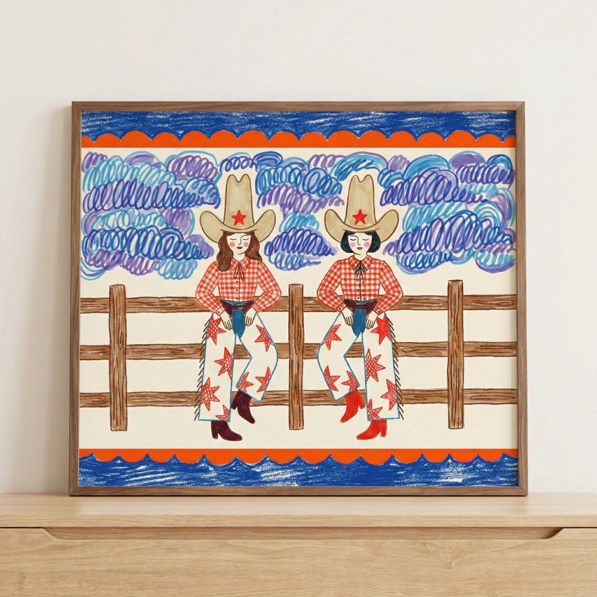 Prairie Pixie Pals - Cowgirl Framed Wall Art for Nursery, Playroom or Kids Bedrooms