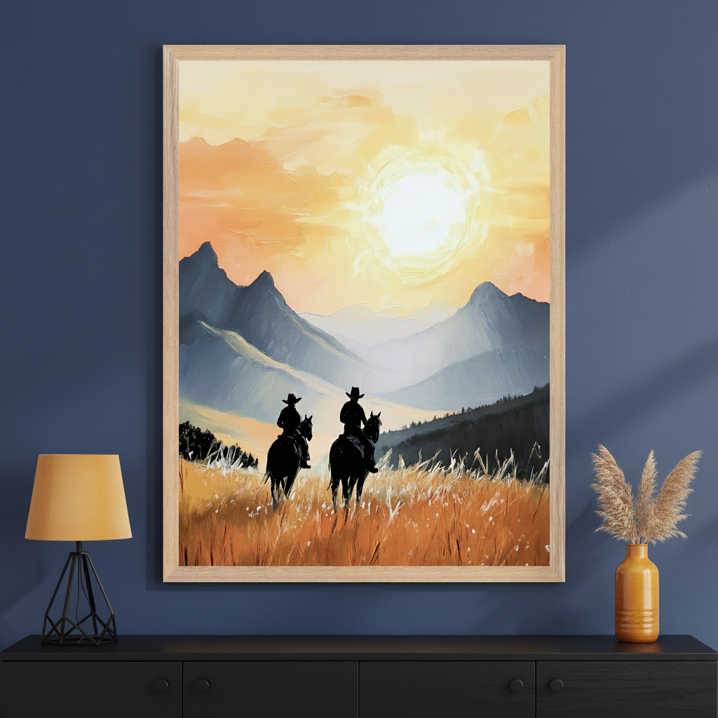 Mountain Dawn - Cowboys Wall Art for Living Room, Bedroom or Office