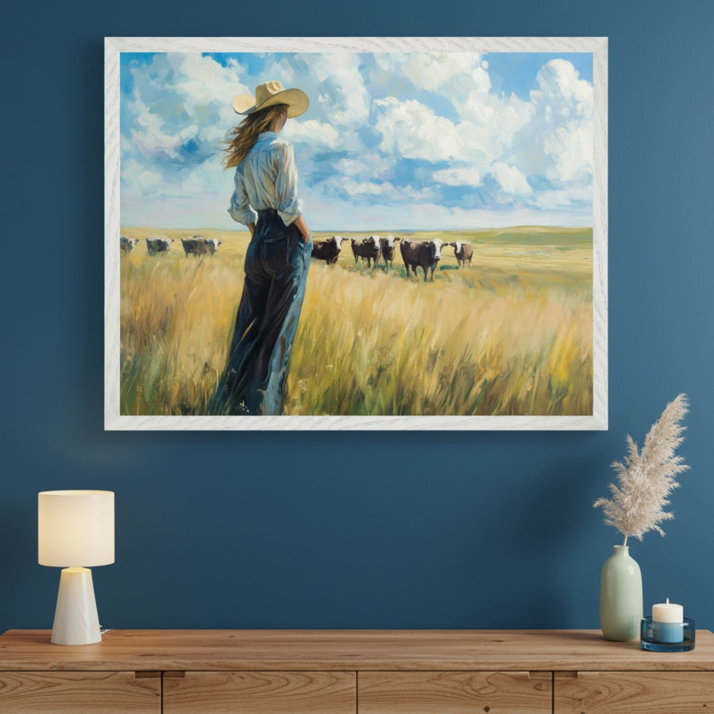 Skyward Gaze - Cowgirl Framed Wall Art for Living Room, Bedroom or Office