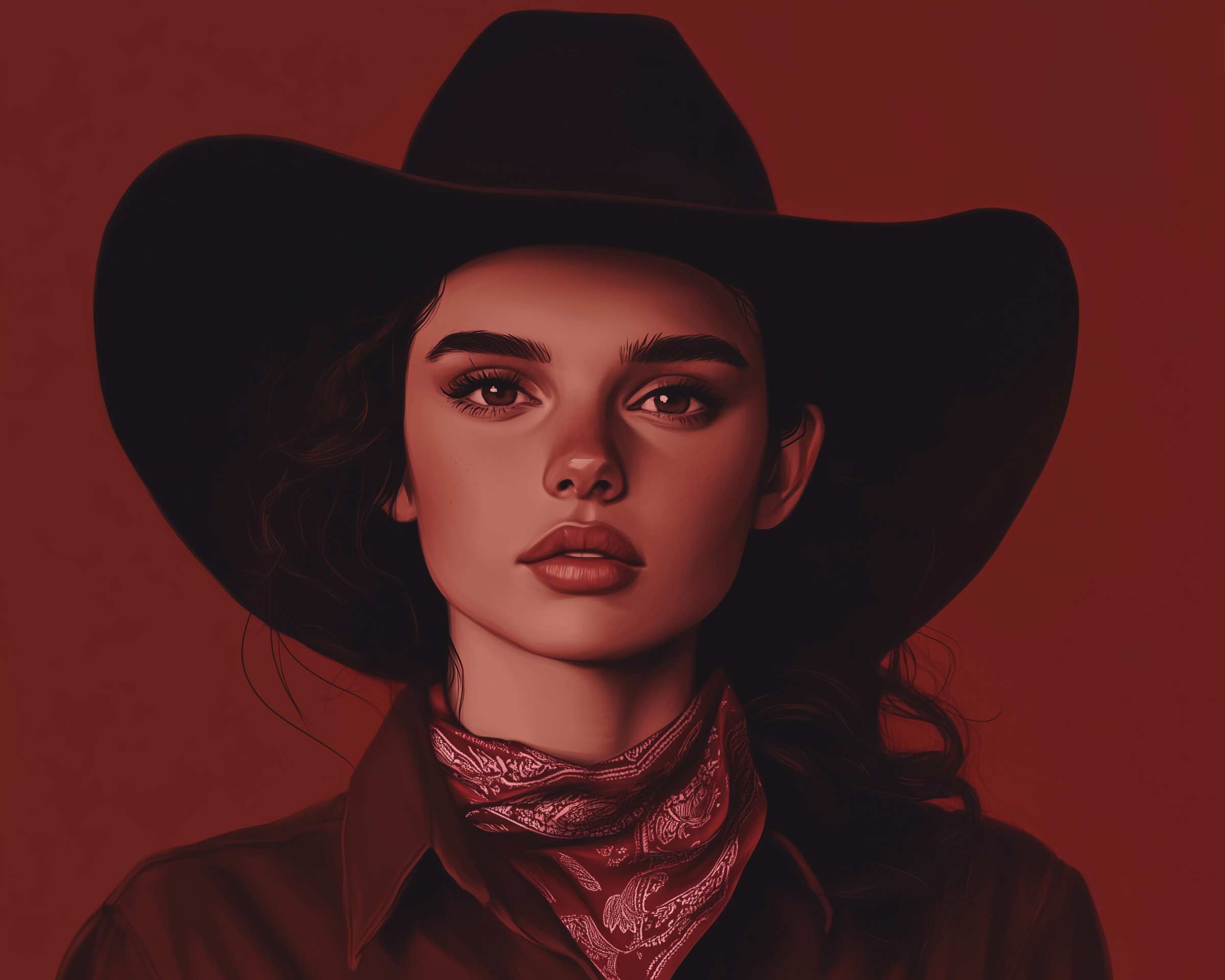 Scarlet Silhouette - Cowgirl Framed Wall Art for Living Room, Bedroom or Office