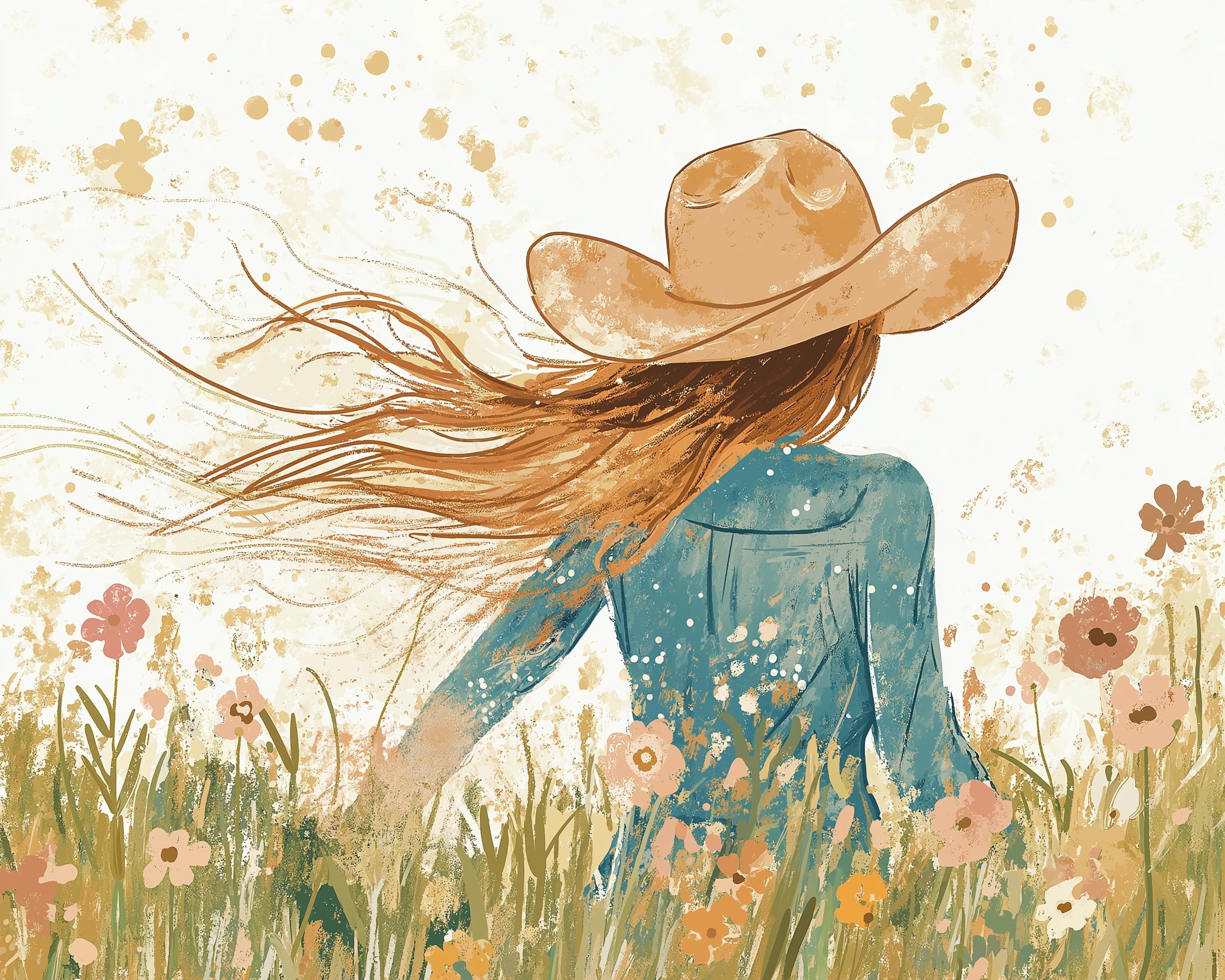 Cowgirl Wall Art for Nursery, Playroom or Kids Bedrooms - Western Sunset with Cactus and Desert Landscape - Sunlit Fields