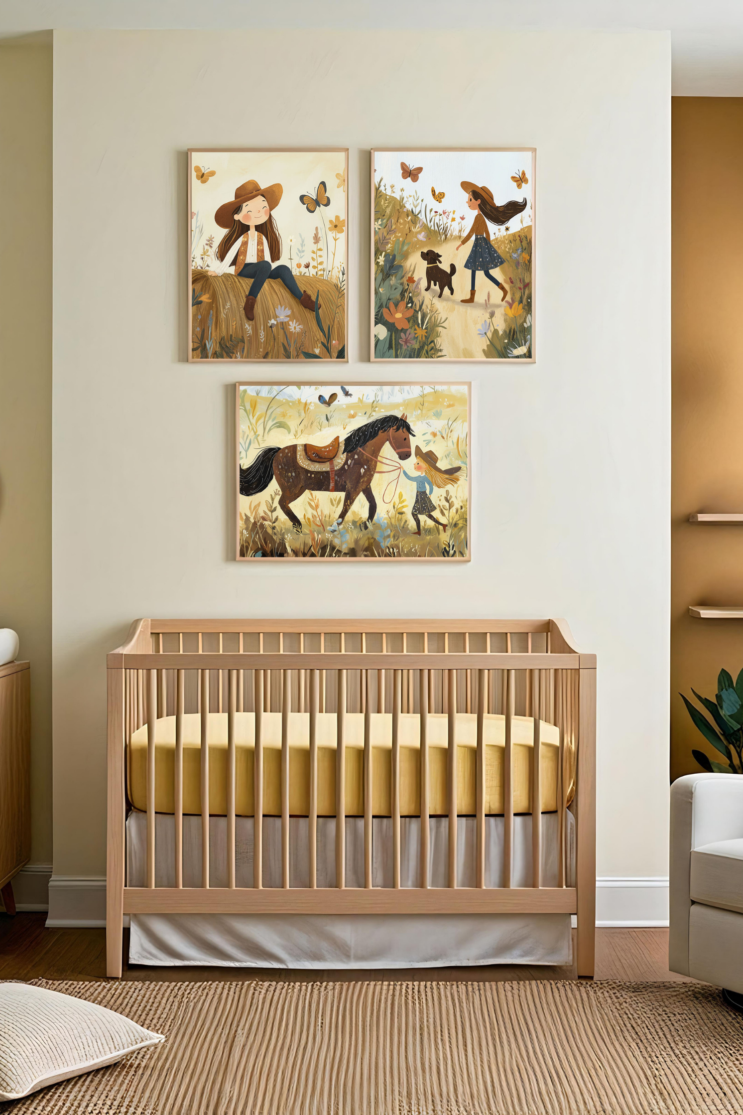 Cowgirl Wall Art Set of 3 for Nursery, Playroom or Kids Bedrooms - Heartland Harmony Set | Volume 14