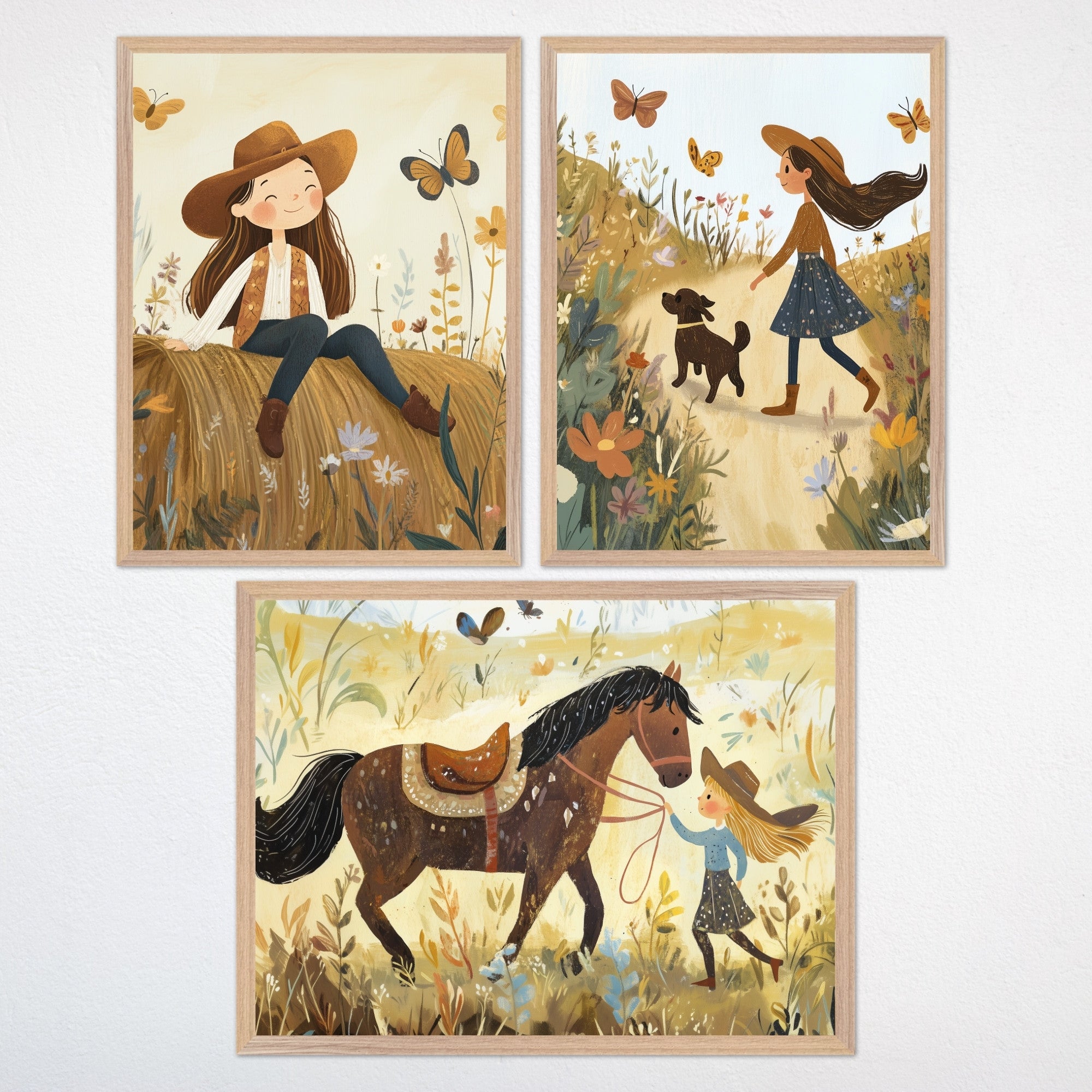 Cowgirl Wall Art Set of 3 for Nursery, Playroom or Kids Bedrooms - Heartland Harmony Set | Volume 14