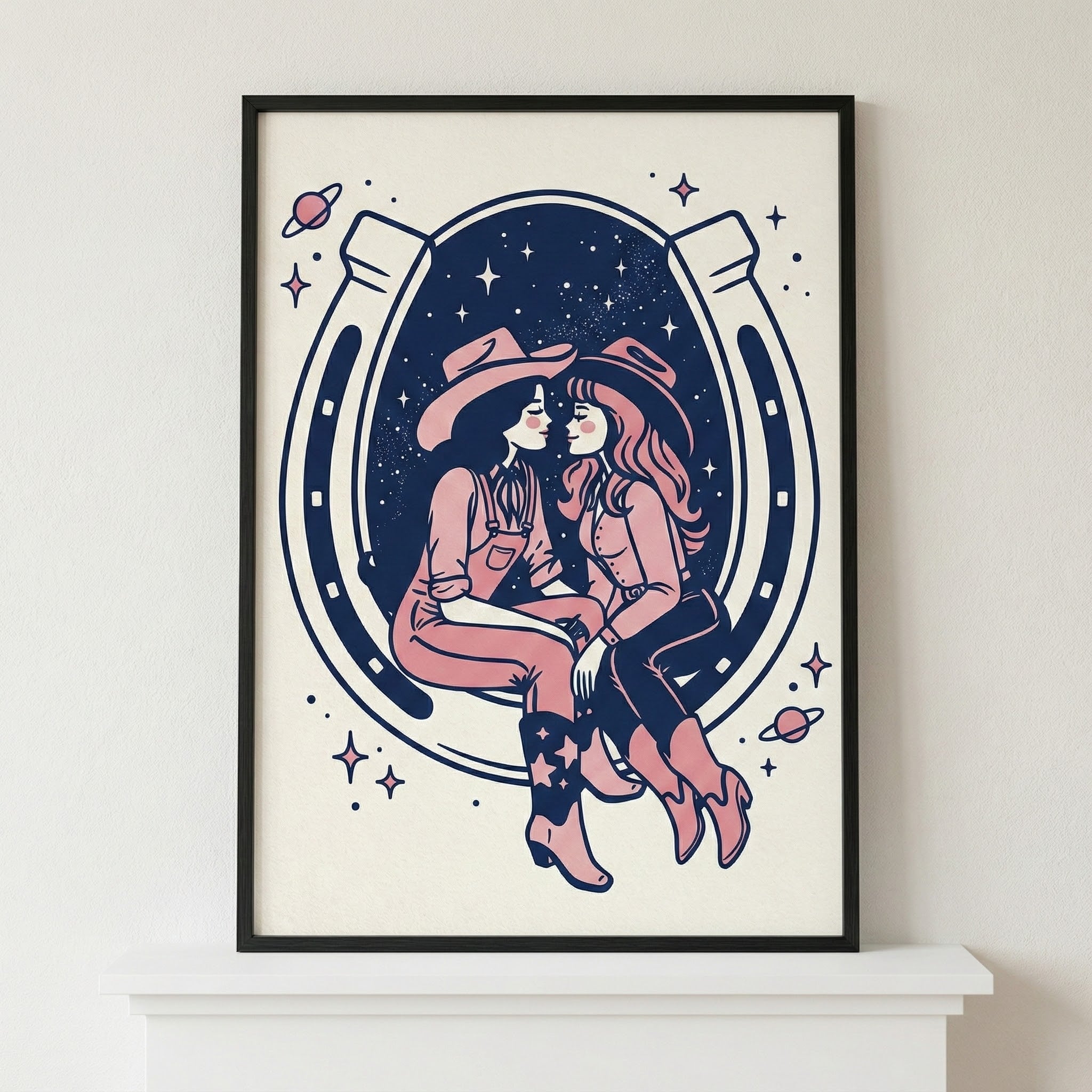 Stardust Romance - Cowgirl Framed Wall Art for Living Room, Bedroom or Office