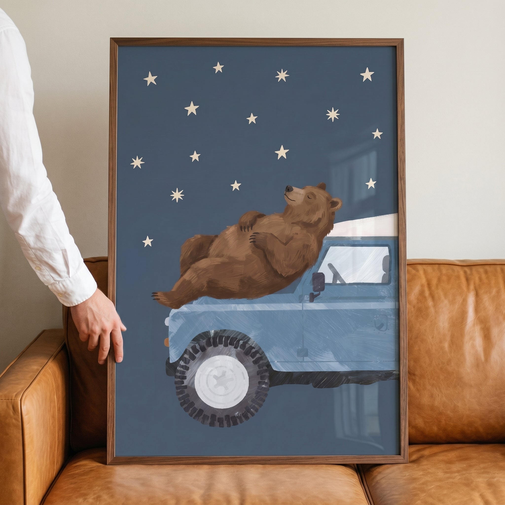 Cozy Night Sky Bear Wall Art - Stargazing Bear