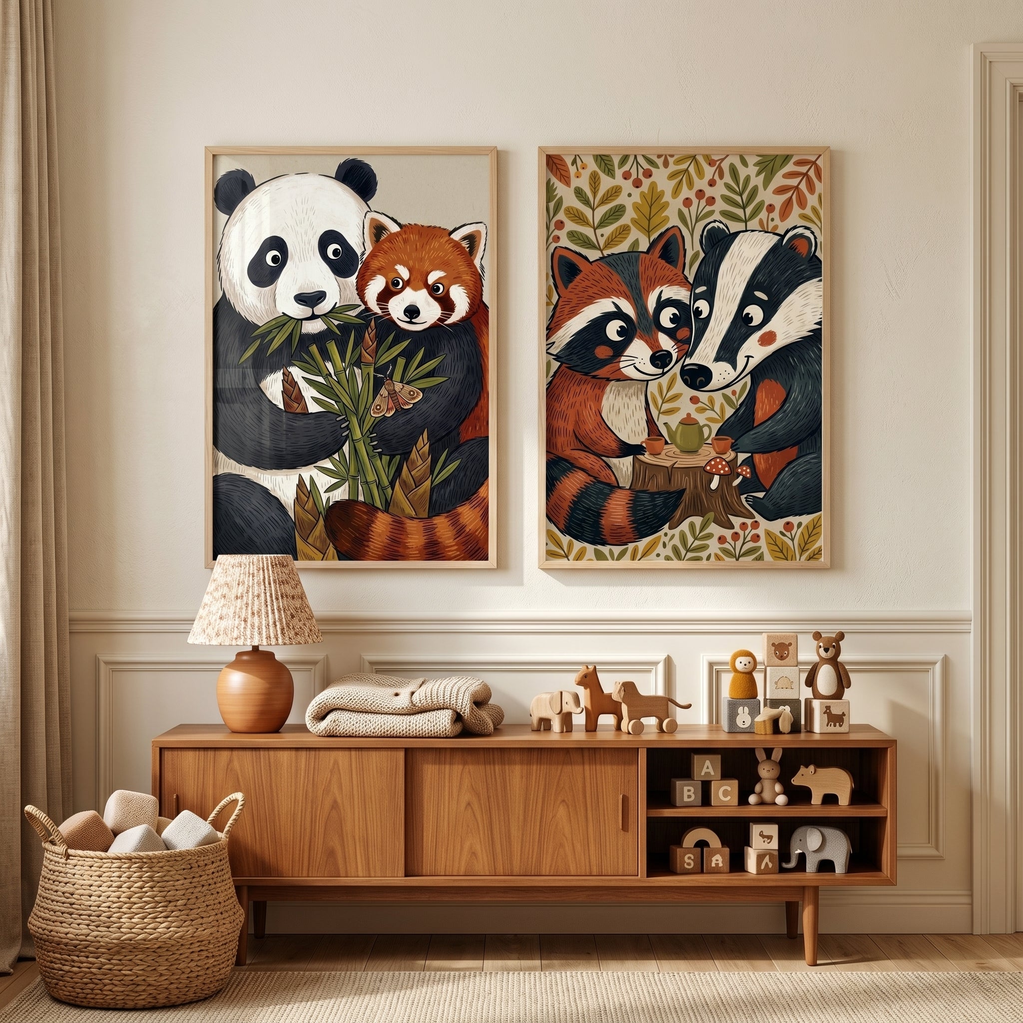 Cozy Storybook Animal Wall Art Set Of 2 - Bamboo Forest Friends