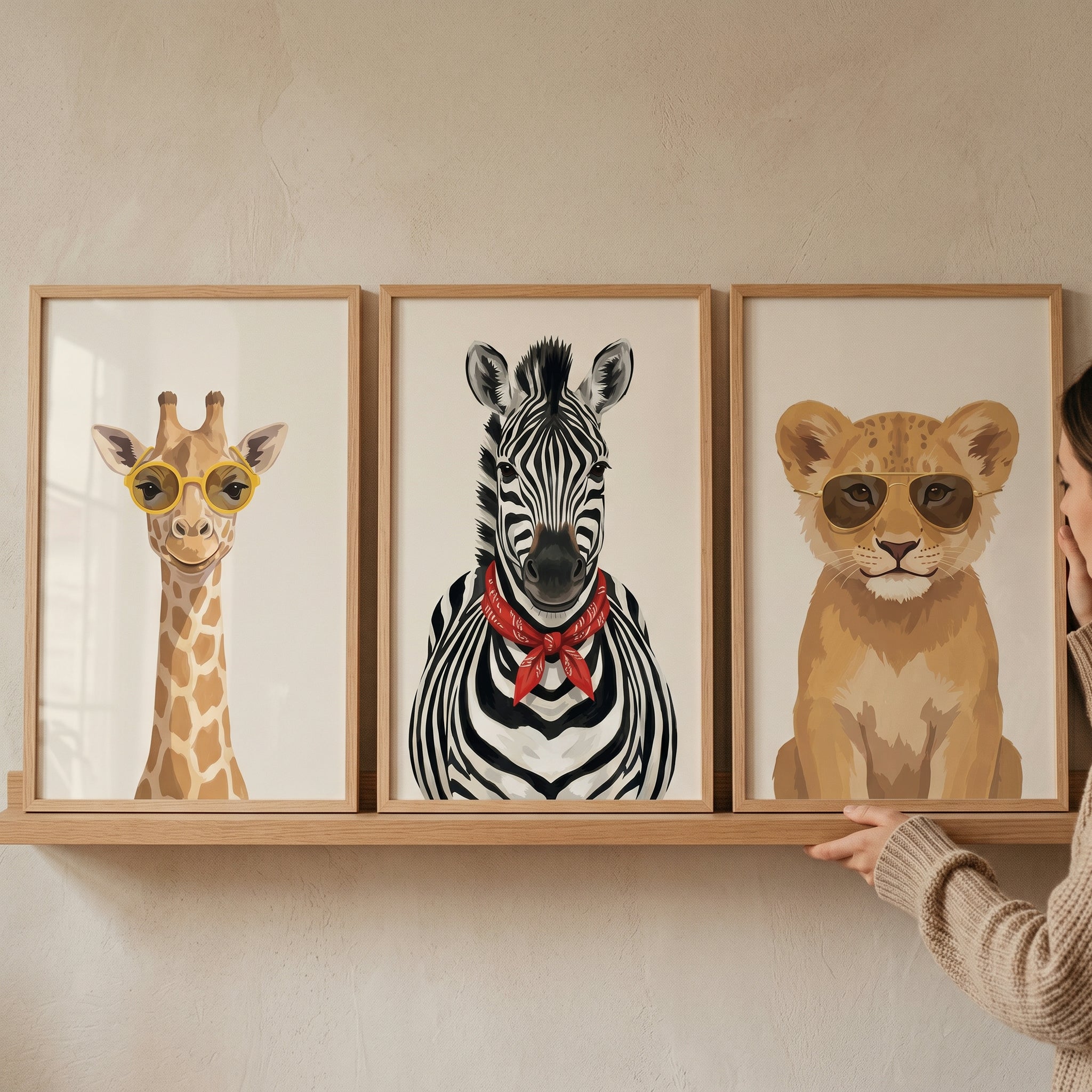 Cream Safari Animal Wall Art Set of 3 - Cool Safari Trio