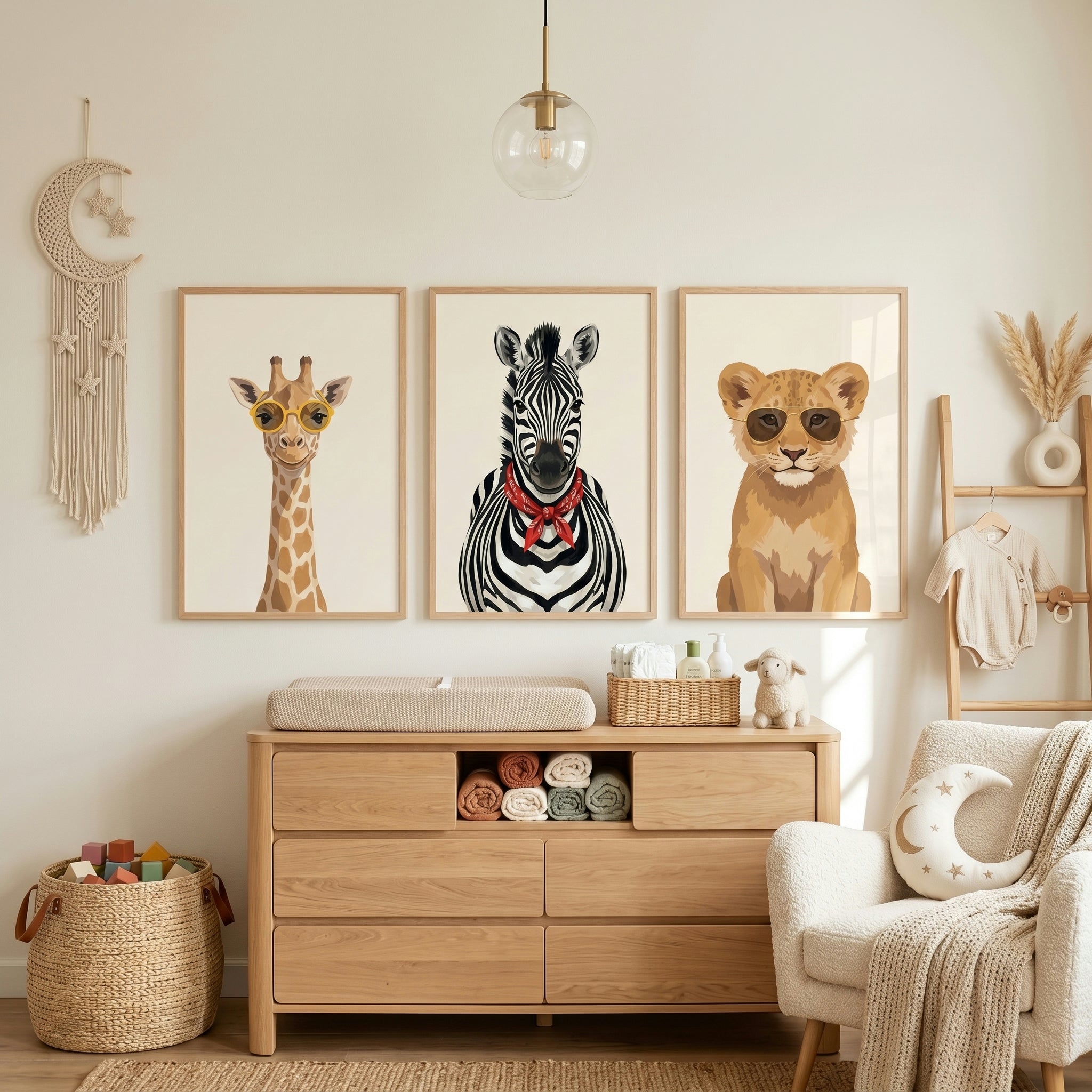 Cream Safari Animal Wall Art Set of 3 - Cool Safari Trio