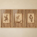 Cream striped golfing animal print set of 3 featuring sketches of a fox, deer, and bear in vintage golf attire.