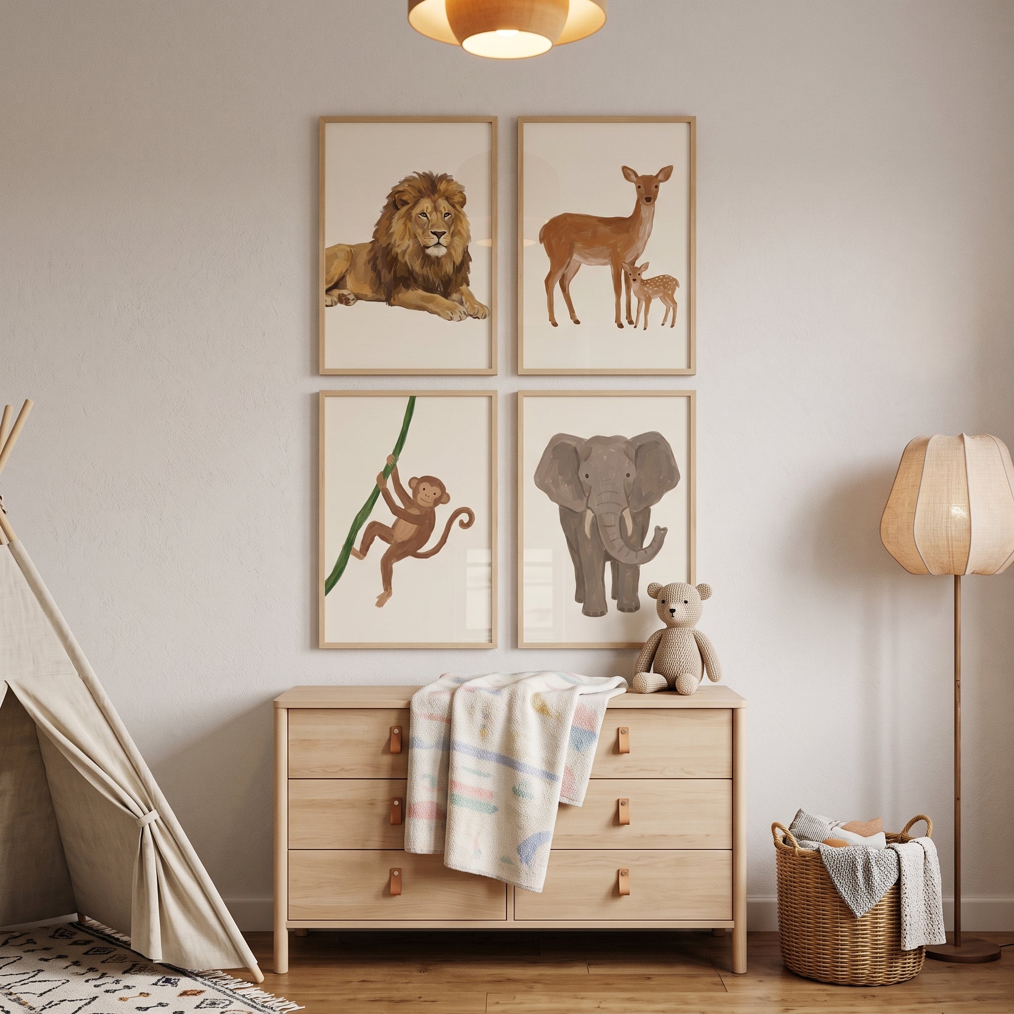 Creamy Neutral Animals Wall Art Set of 4 - Gentle Jungle Friends