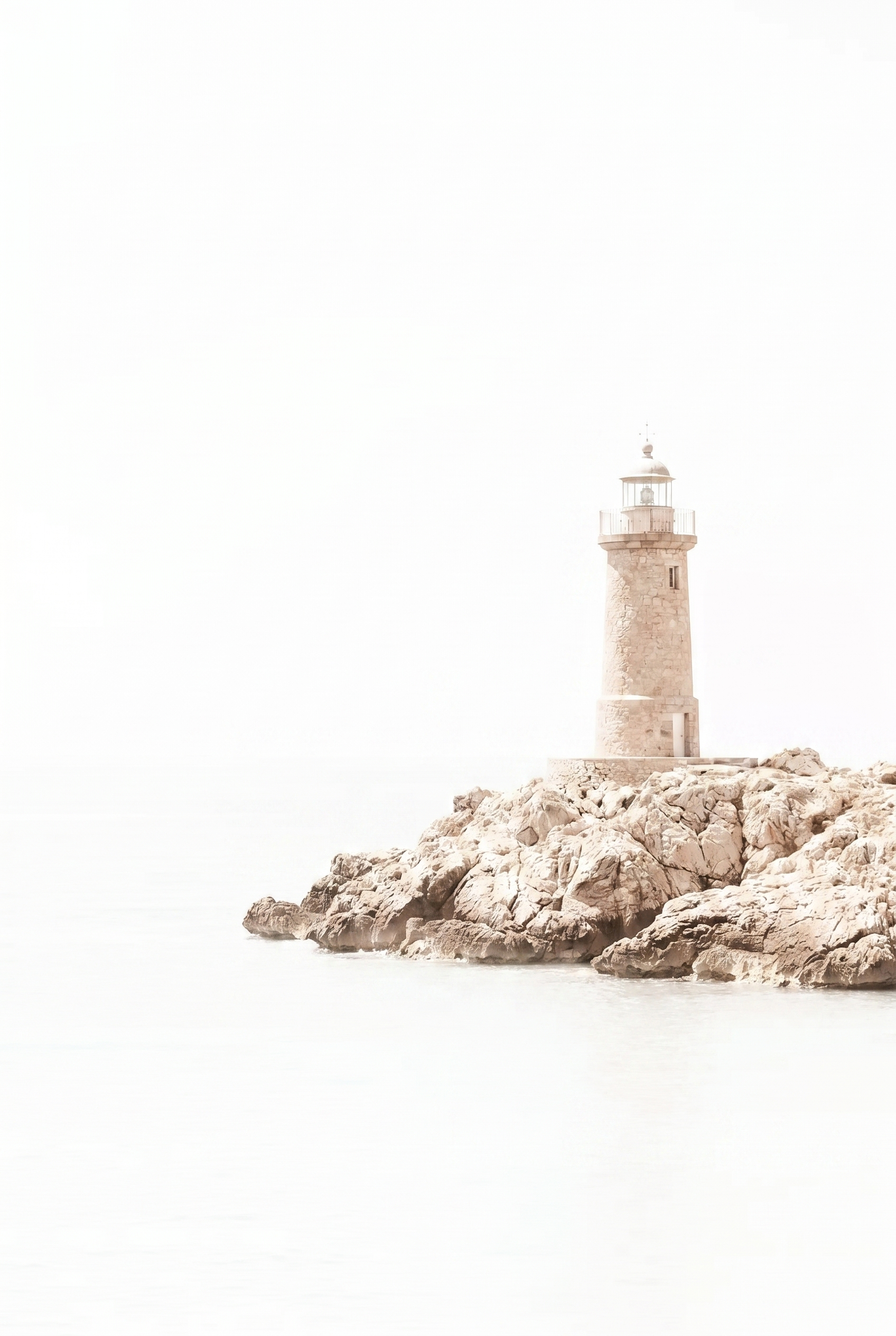 Creamy Neutral Coastal Lighthouse Wall Art - Silent Sentinel
