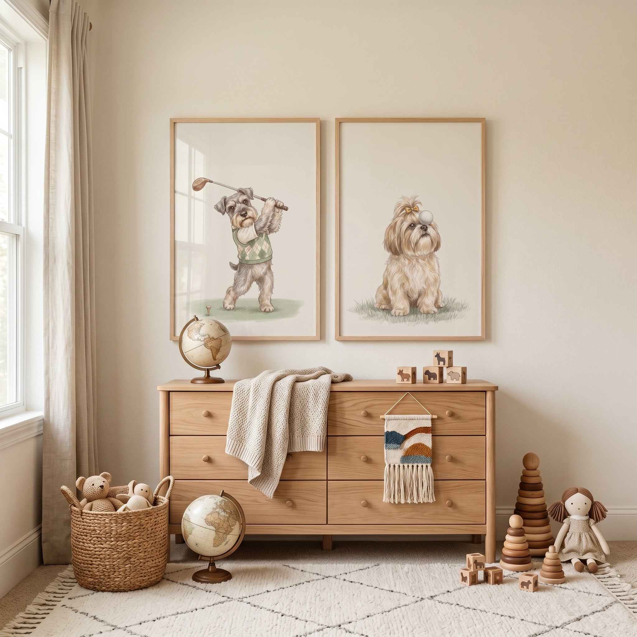 Creamy Neutral Golfing Dogs Wall Art Set of 2 - Paws And Pars