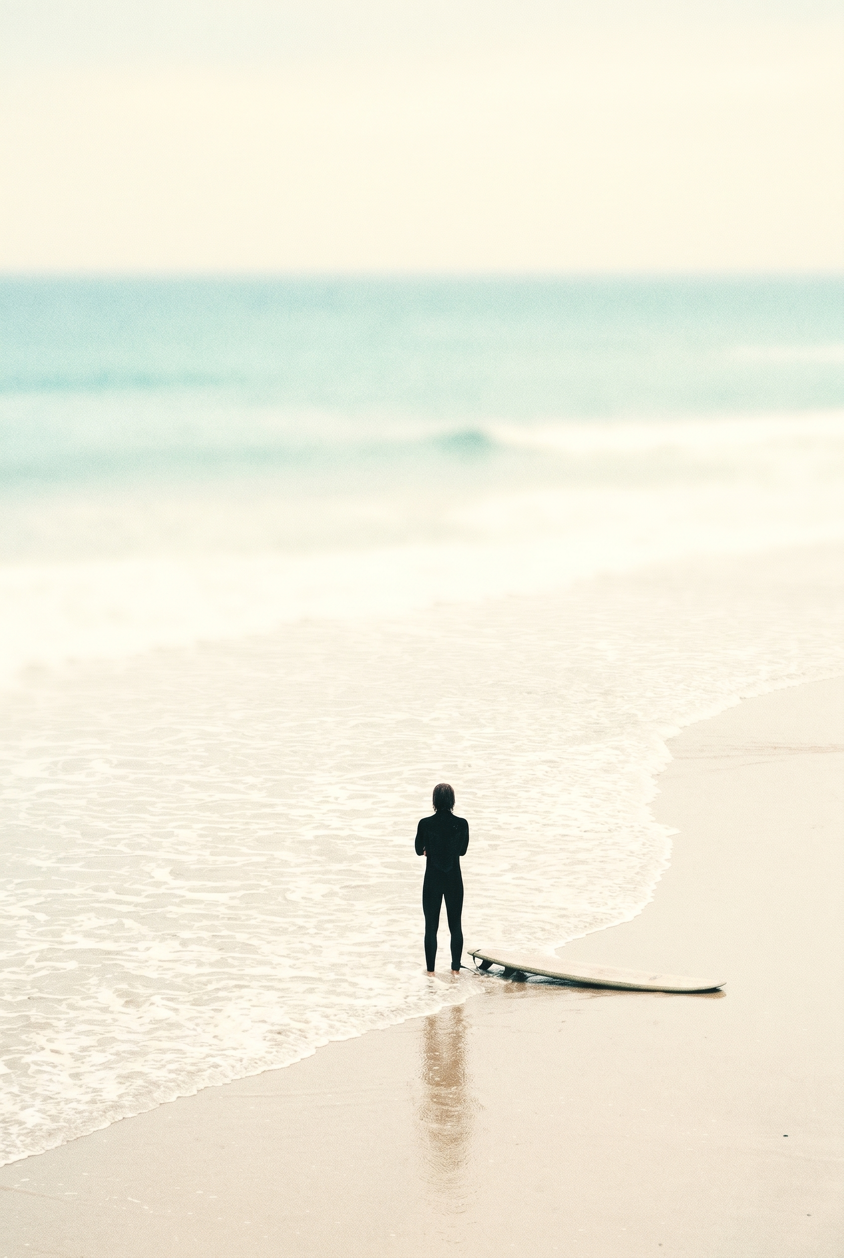 Creamy Neutral Minimalist Surfer Wall Art - Waiting For Waves