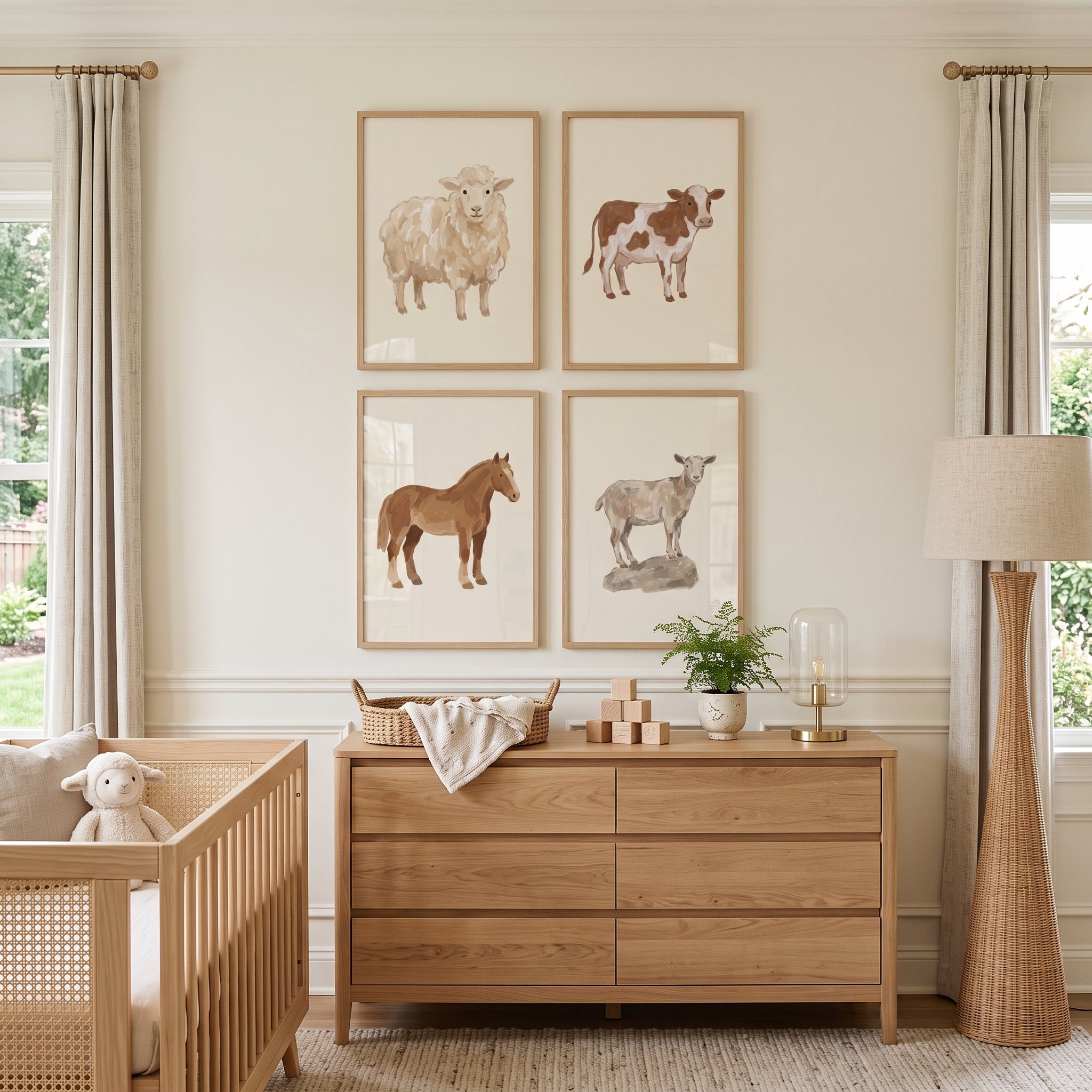 Creamy Tan Farm Animals Wall Art Set of 4 - Rustic Barnyard Friends