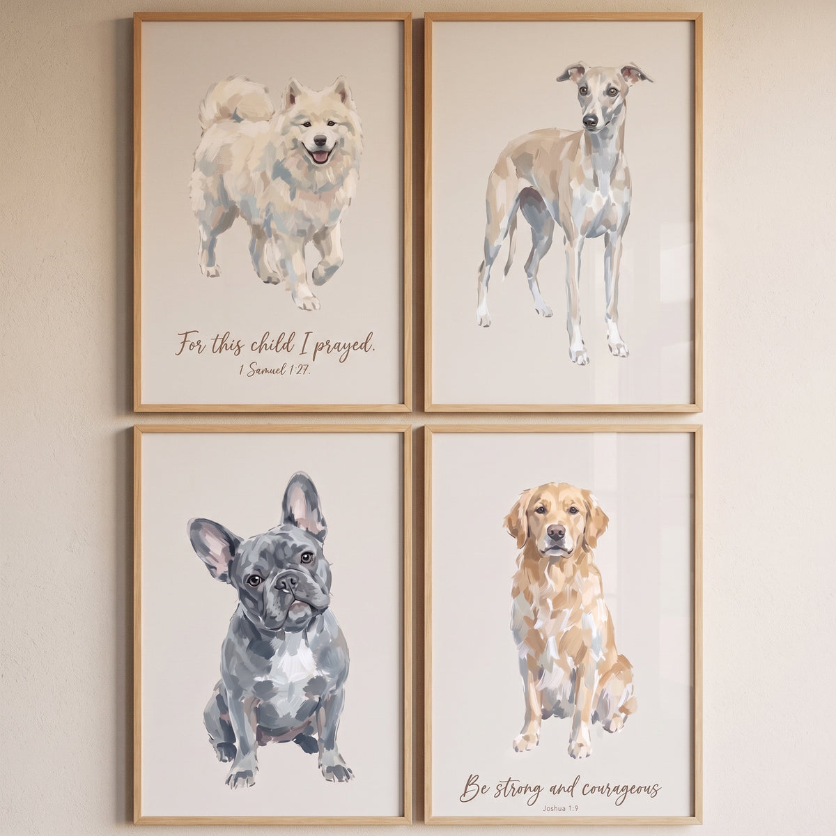 Creamy Tan Pet Dog Wall Art Set of 4 - Blessed Dog Prints