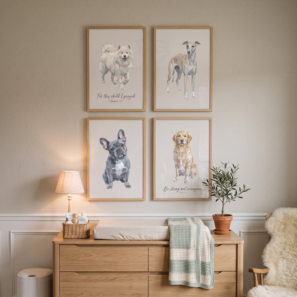 Creamy Tan Pet Dog Wall Art Set of 4 - Blessed Dog Prints