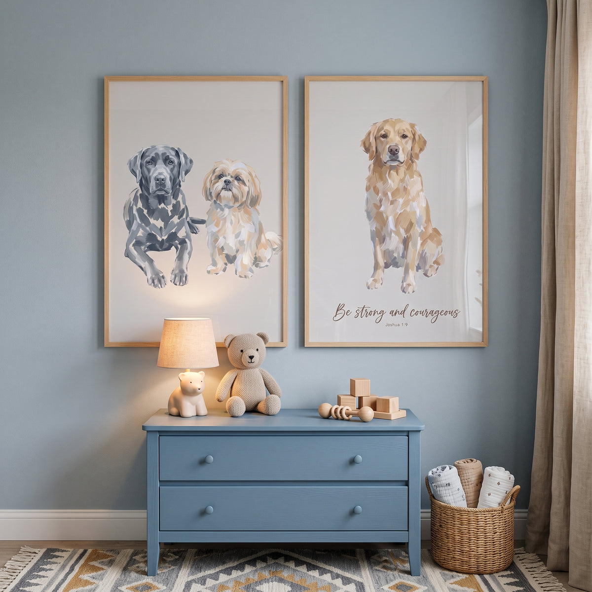 Creamy Tan Watercolor Dogs Wall Art Set of 2 - Courageous Pup Portraits
