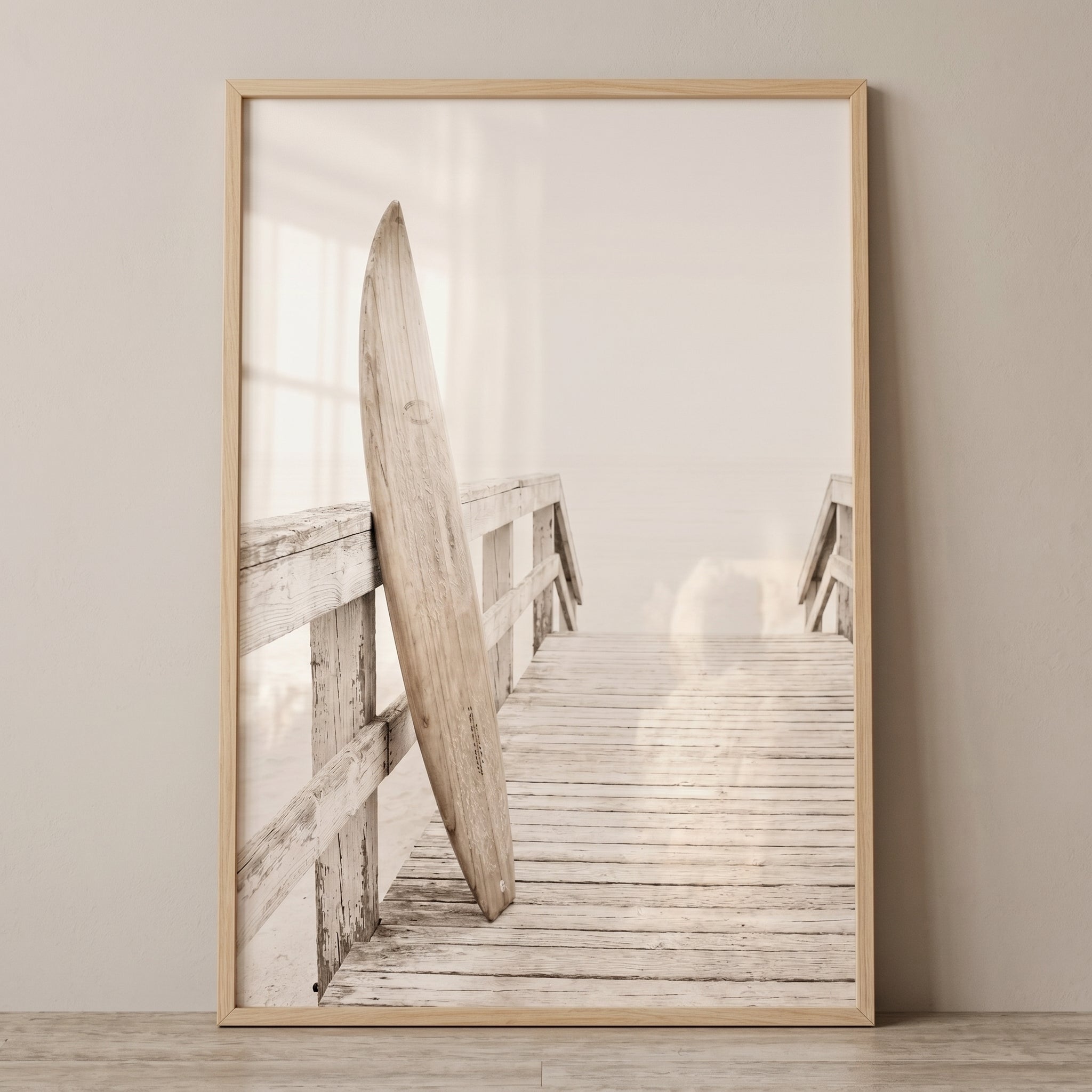 Creamy Tones Wood Surfboard Wall Art - Coastal Driftwood Board
