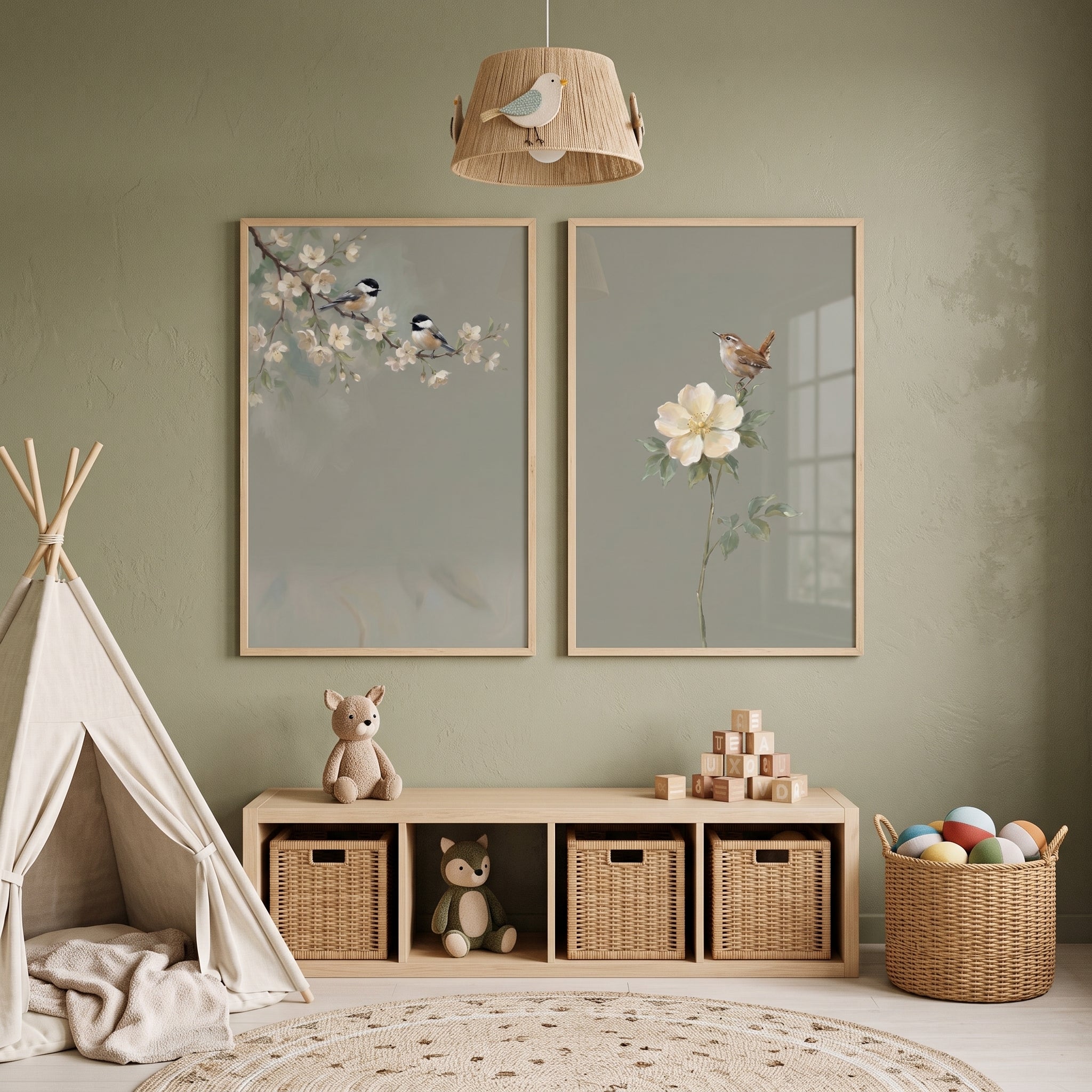 Creamy White Blossom Bird Wall Art Set of 2 - Songbirds And Blossoms