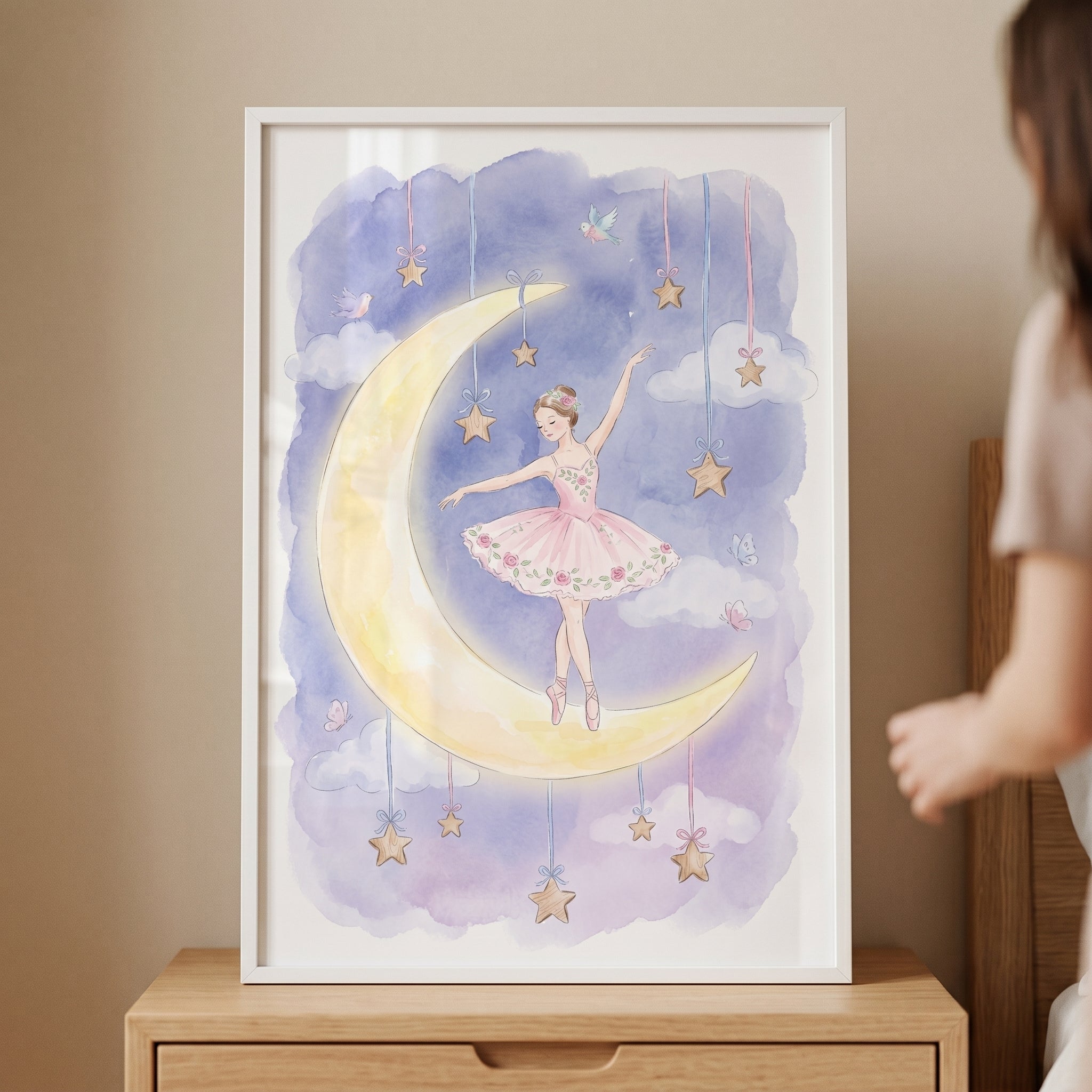 Crescent Moon Ballerina Wall Art - Moonlit Ballet Dream