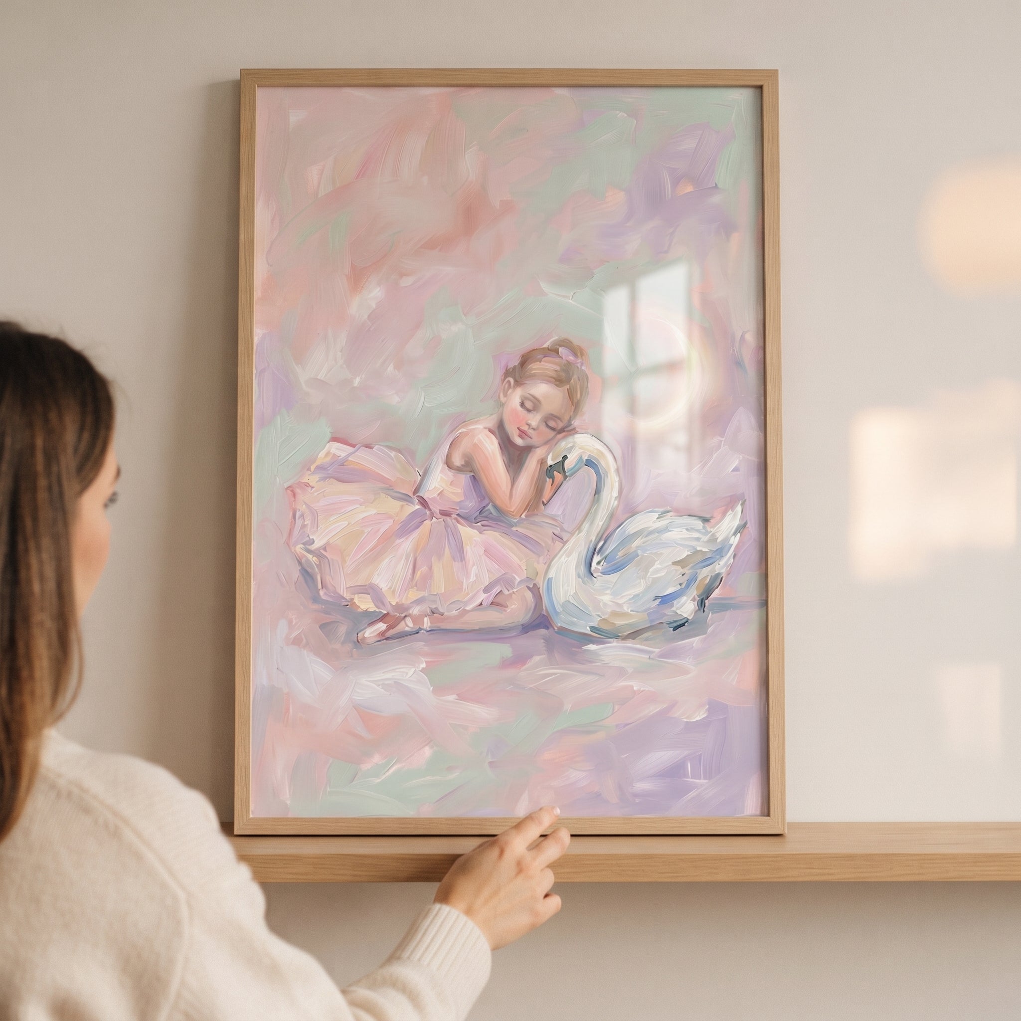 Crescent Moon Ballerina Wall Art - Moonlit Swan Slumber