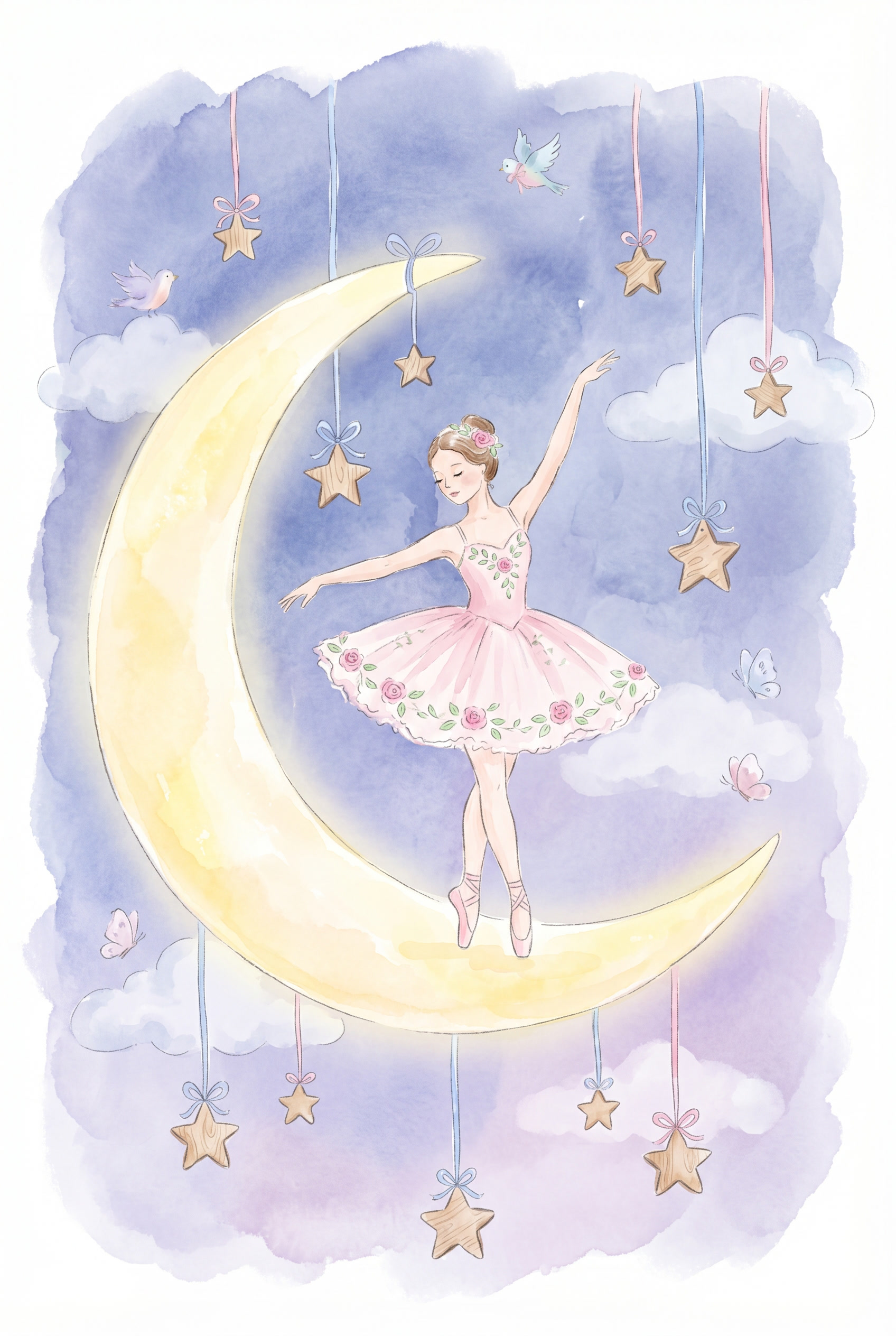 Crescent Moon Ballerina Wall Art - Moonlit Ballet Dream
