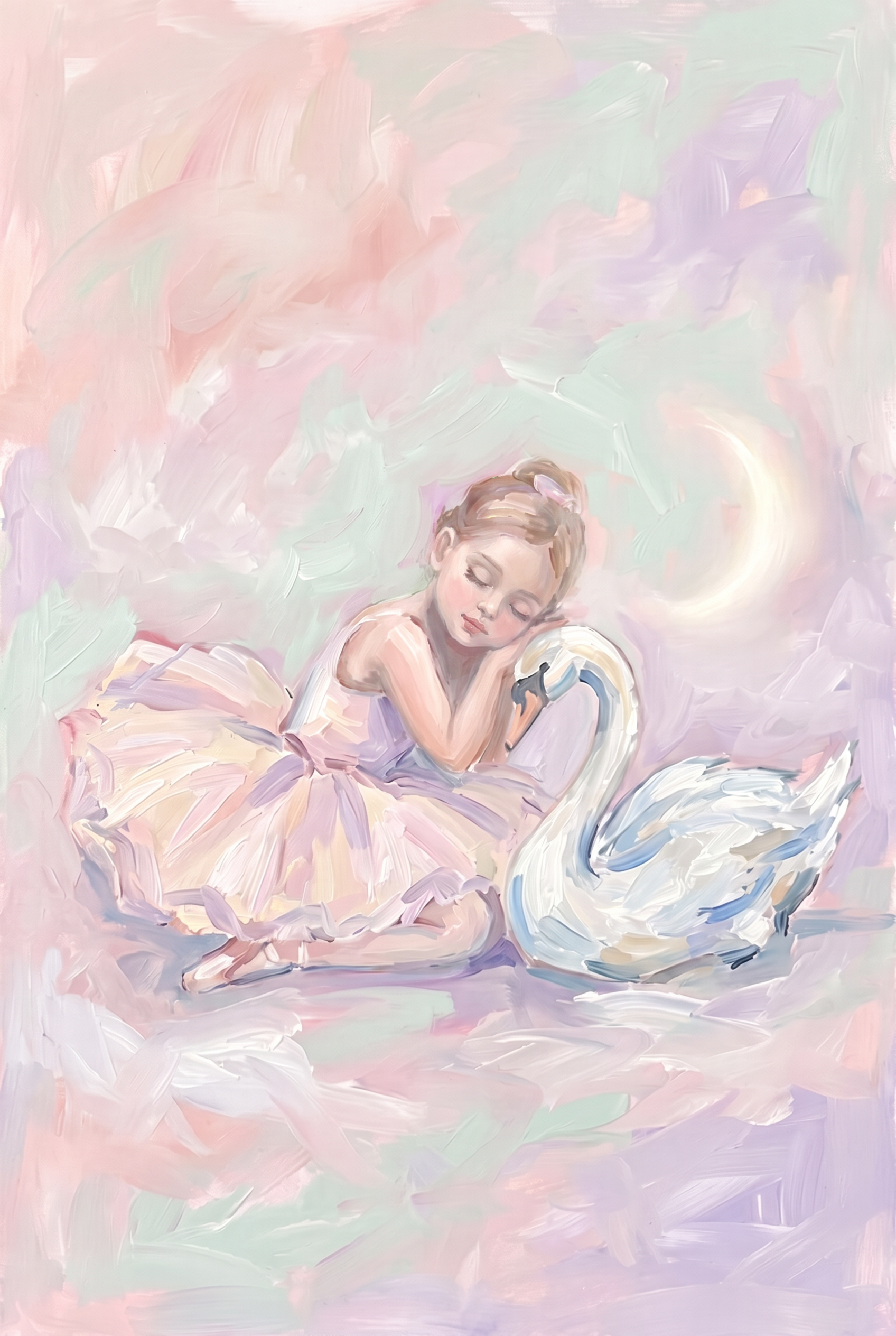 Crescent Moon Ballerina Wall Art - Moonlit Swan Slumber