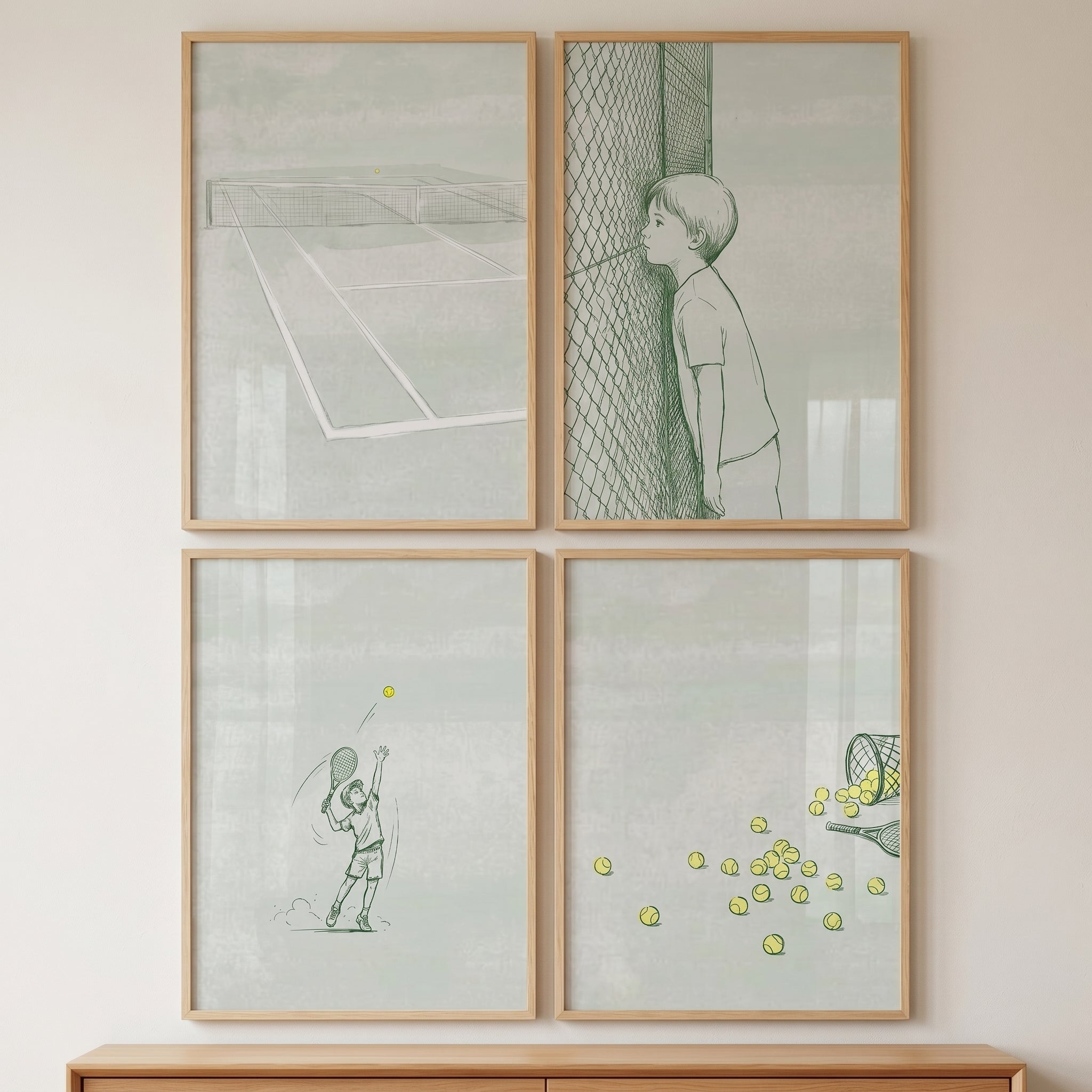 Curated Sage Green Tennis Wall Art Set of 4 - Tennis Dreams