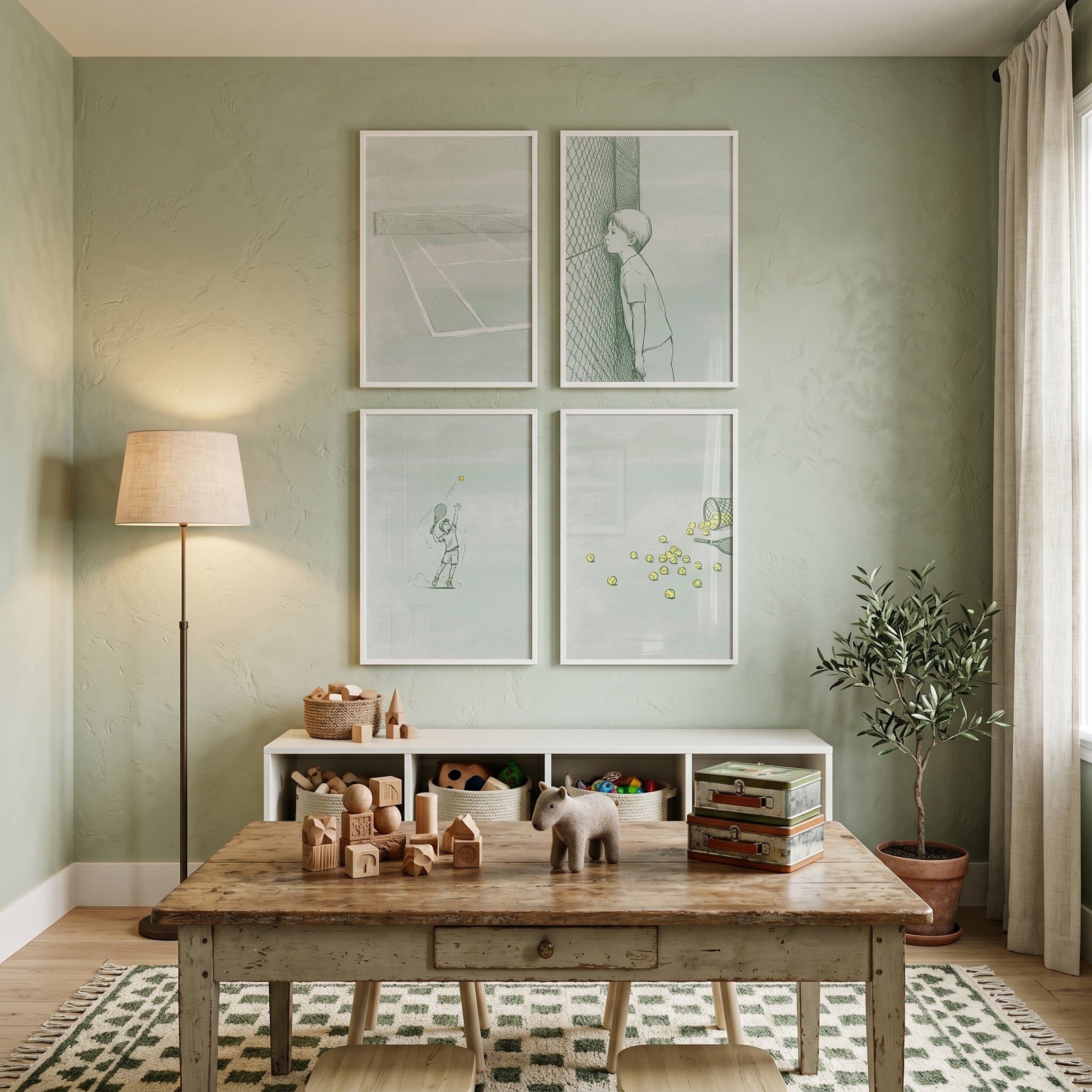 Curated Sage Green Tennis Wall Art Set of 4 - Tennis Dreams