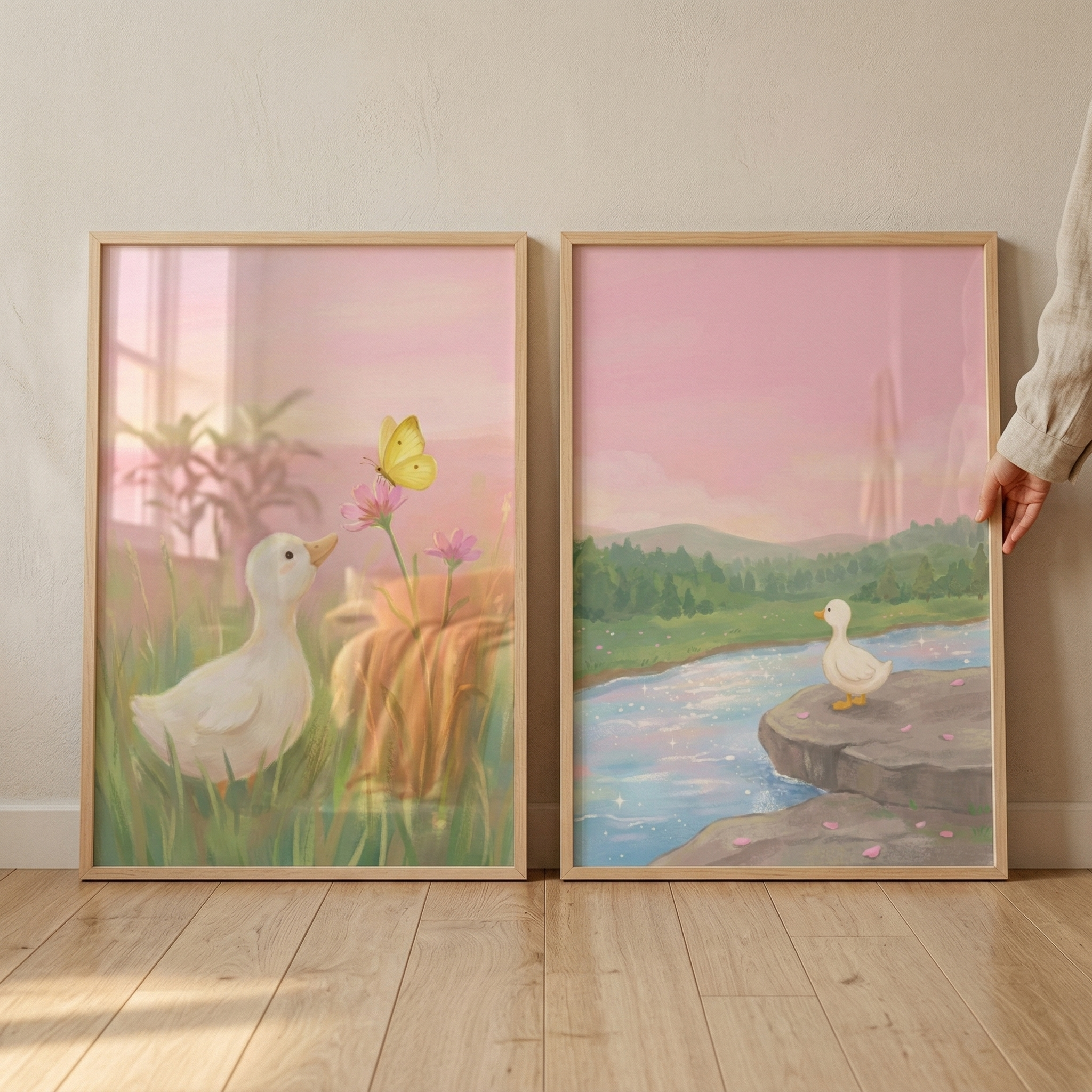 Curious Duck Wall Art Set of 2 - Gentle Meadow Journey