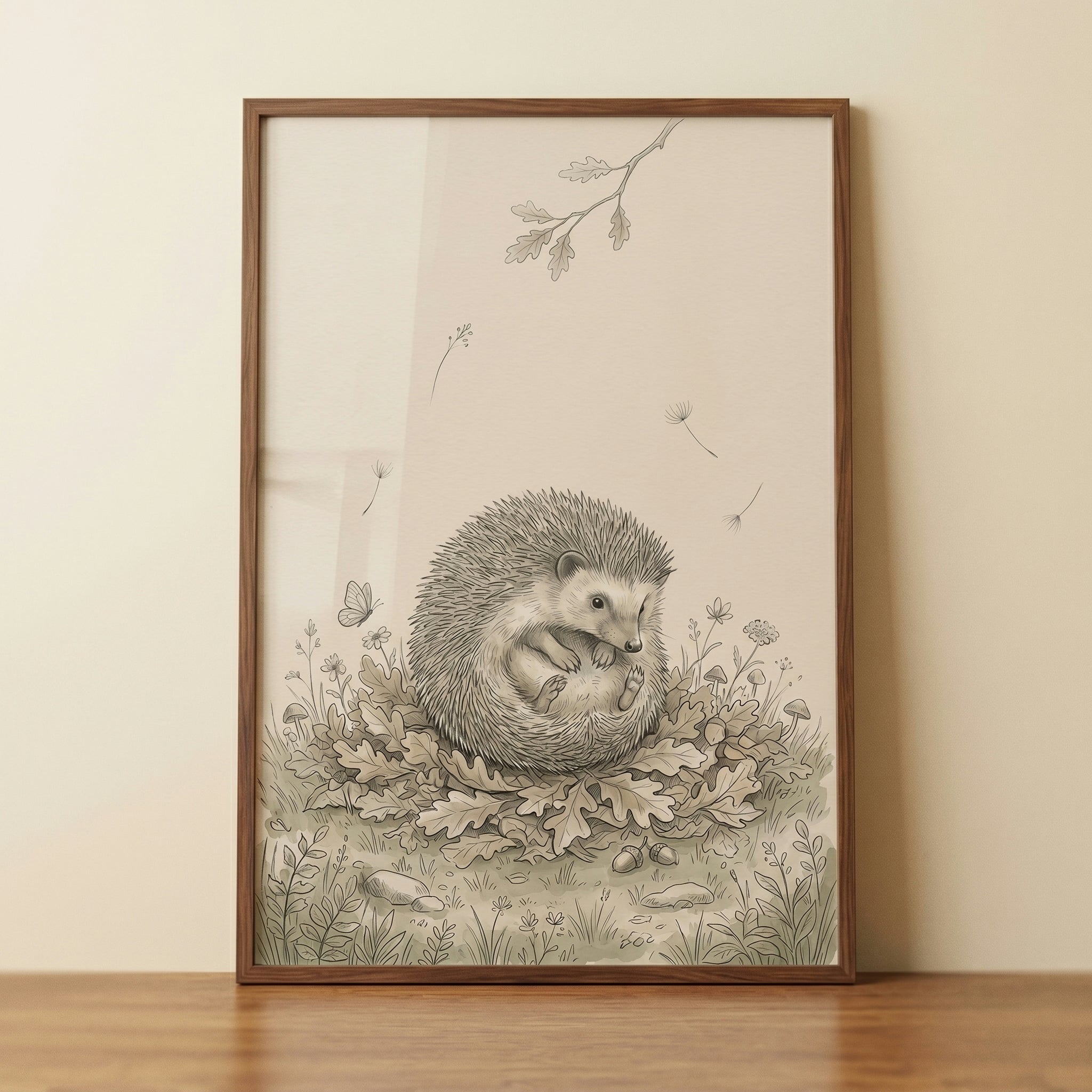 Curled Oak Leaf Hedgehog Wall Art - Autumn Hedgehog Nest