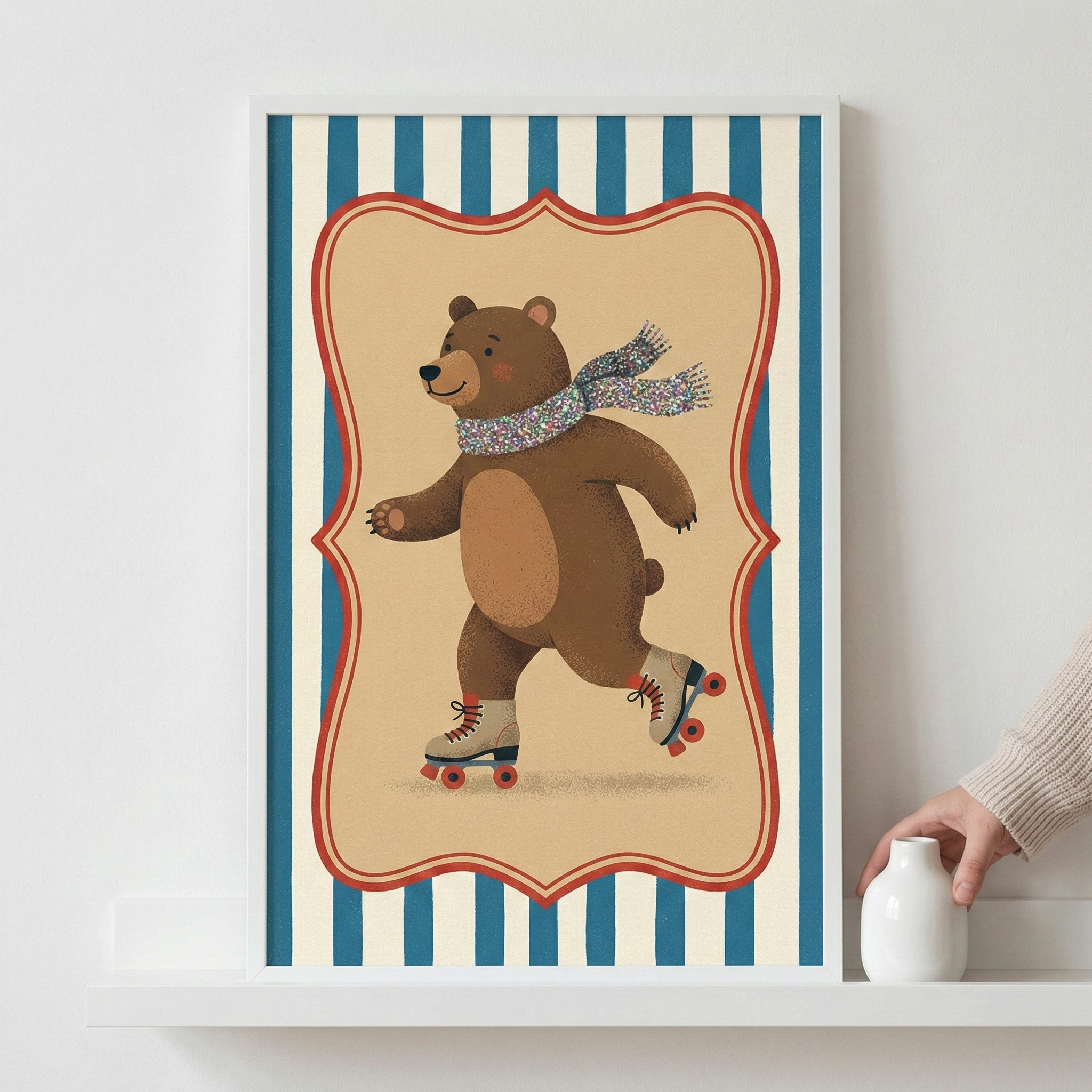 Cute Bear On Wheels Playful Wall Art - The Gliding Grizzly
