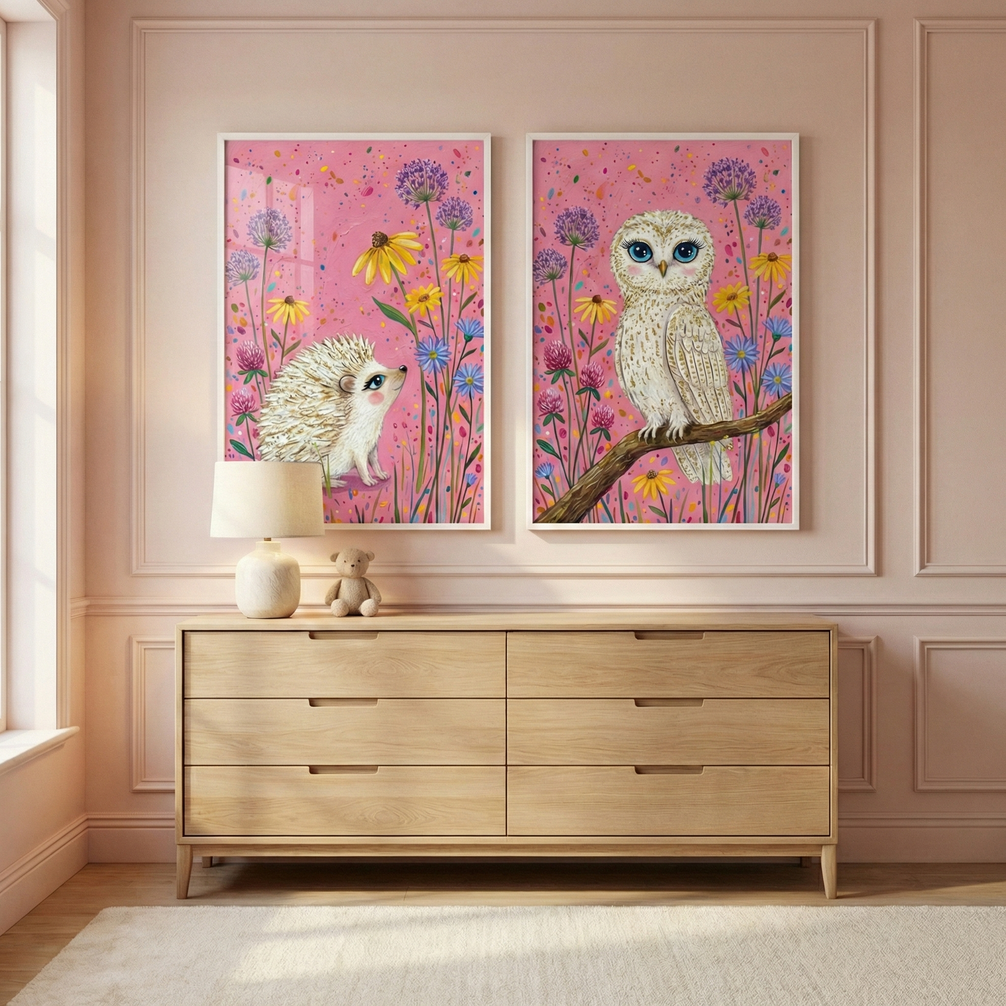 Pink Woodland Art Set of 2 - Golden Meadow Duo