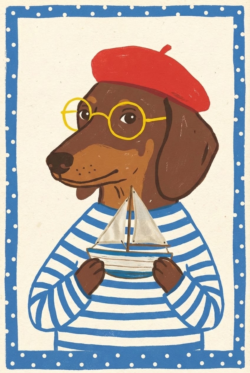Dachshund Dog Whimsical Nautical Wall Art - Nautical Sausage Dog