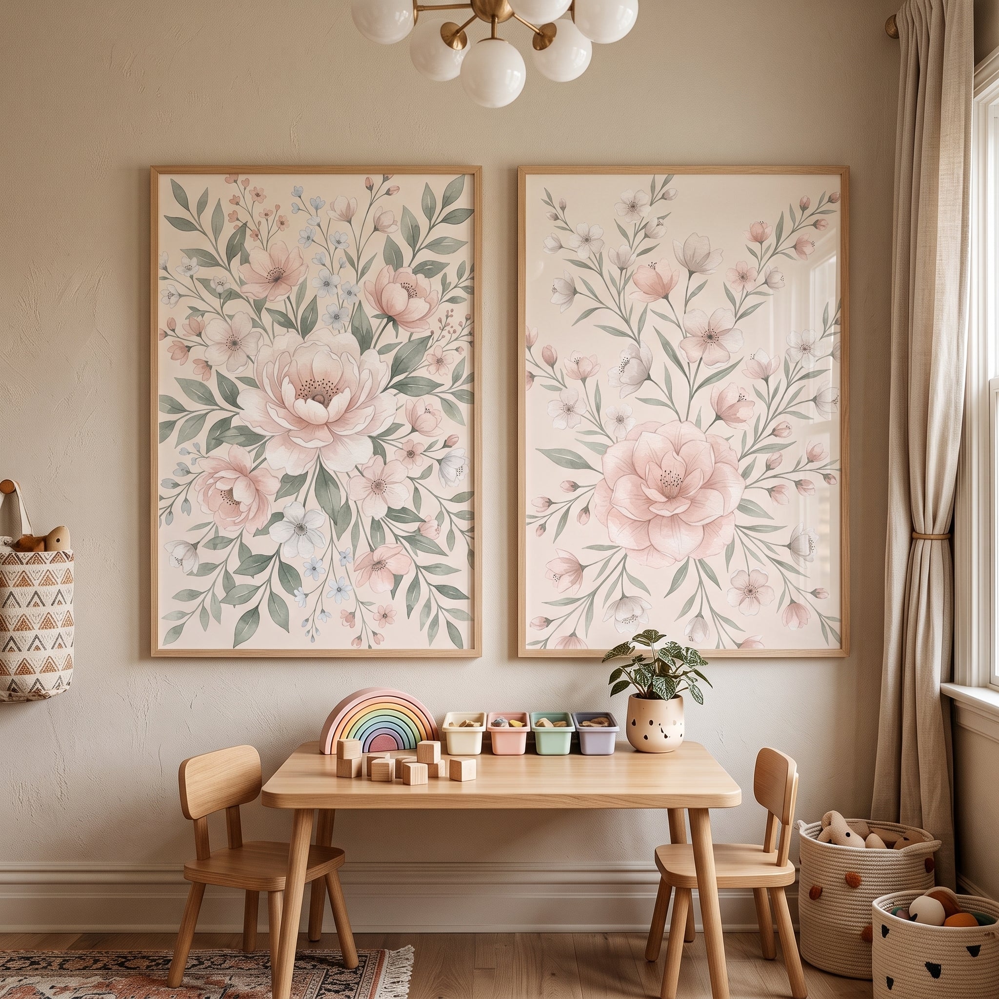 Dainty Blush Floral Wall Art Set of 2 - Elegant Floral Duo