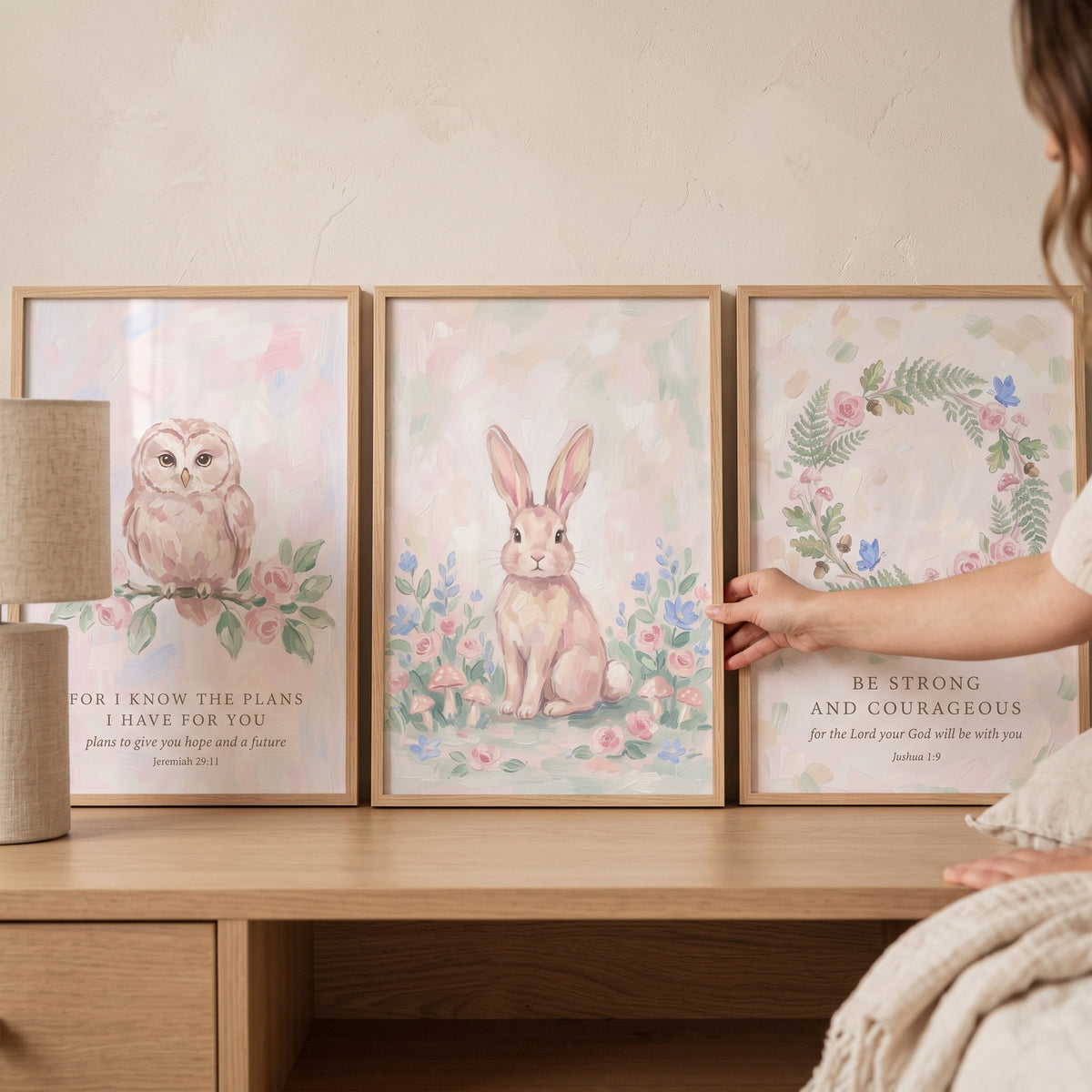 Dainty Blush Pink Floral Wall Art Set of 3 - Graceful Nursery Decor