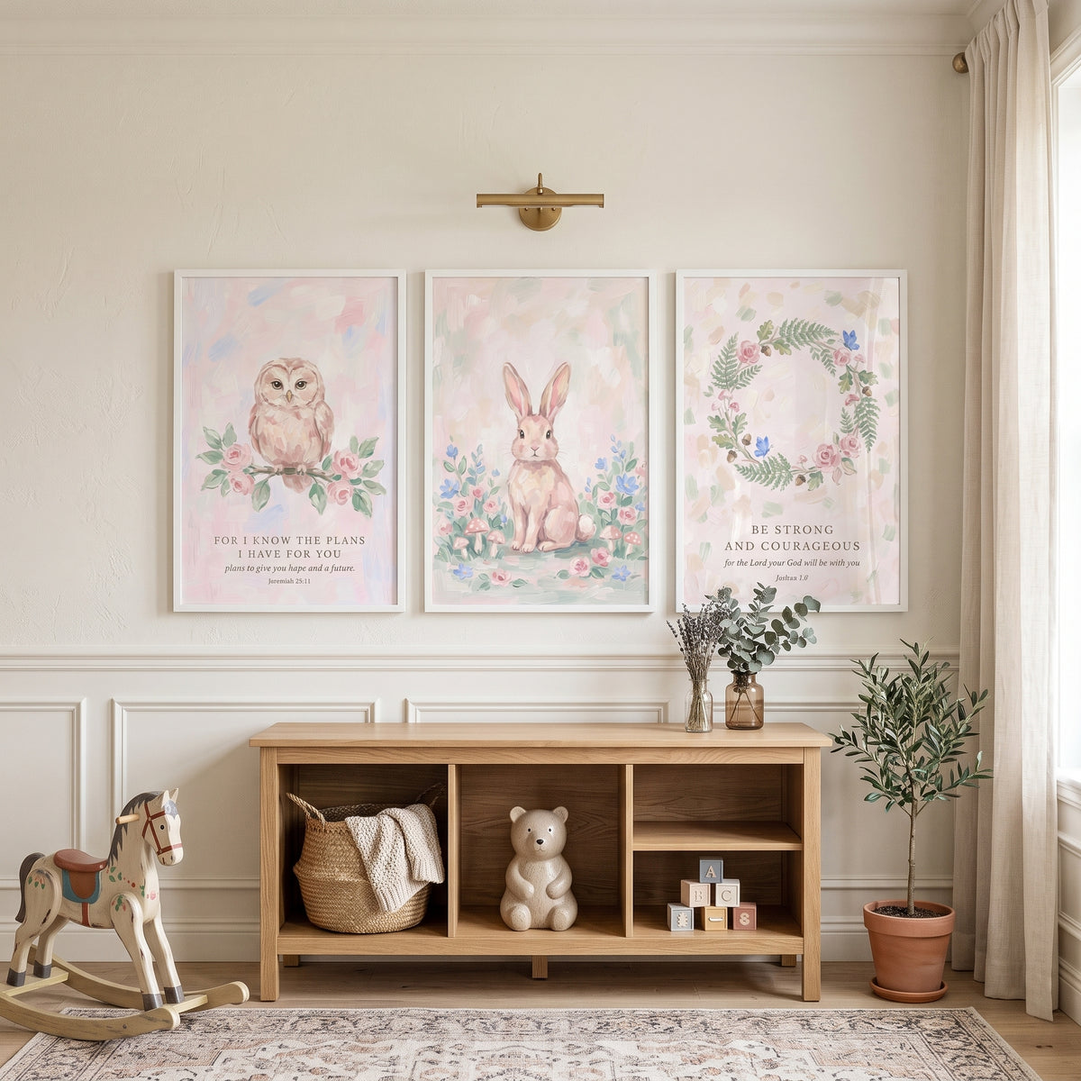 Dainty Blush Pink Floral Wall Art Set of 3 - Graceful Nursery Decor