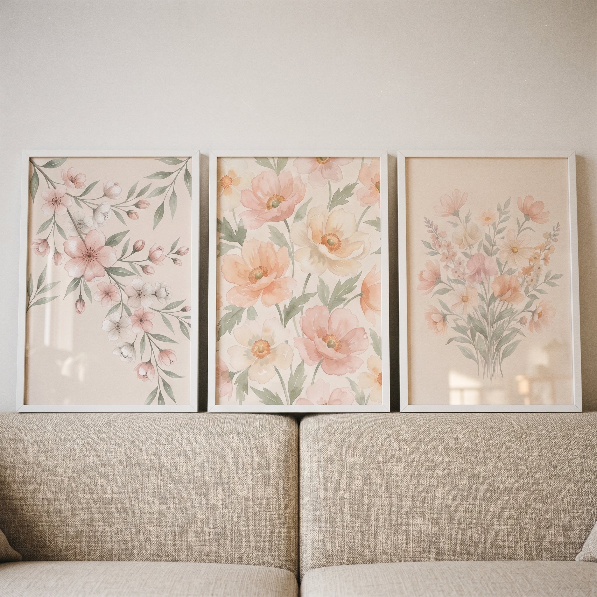 Dainty Blush Wildflower Wall Art Set of 3 - Blushing Bloom Trio