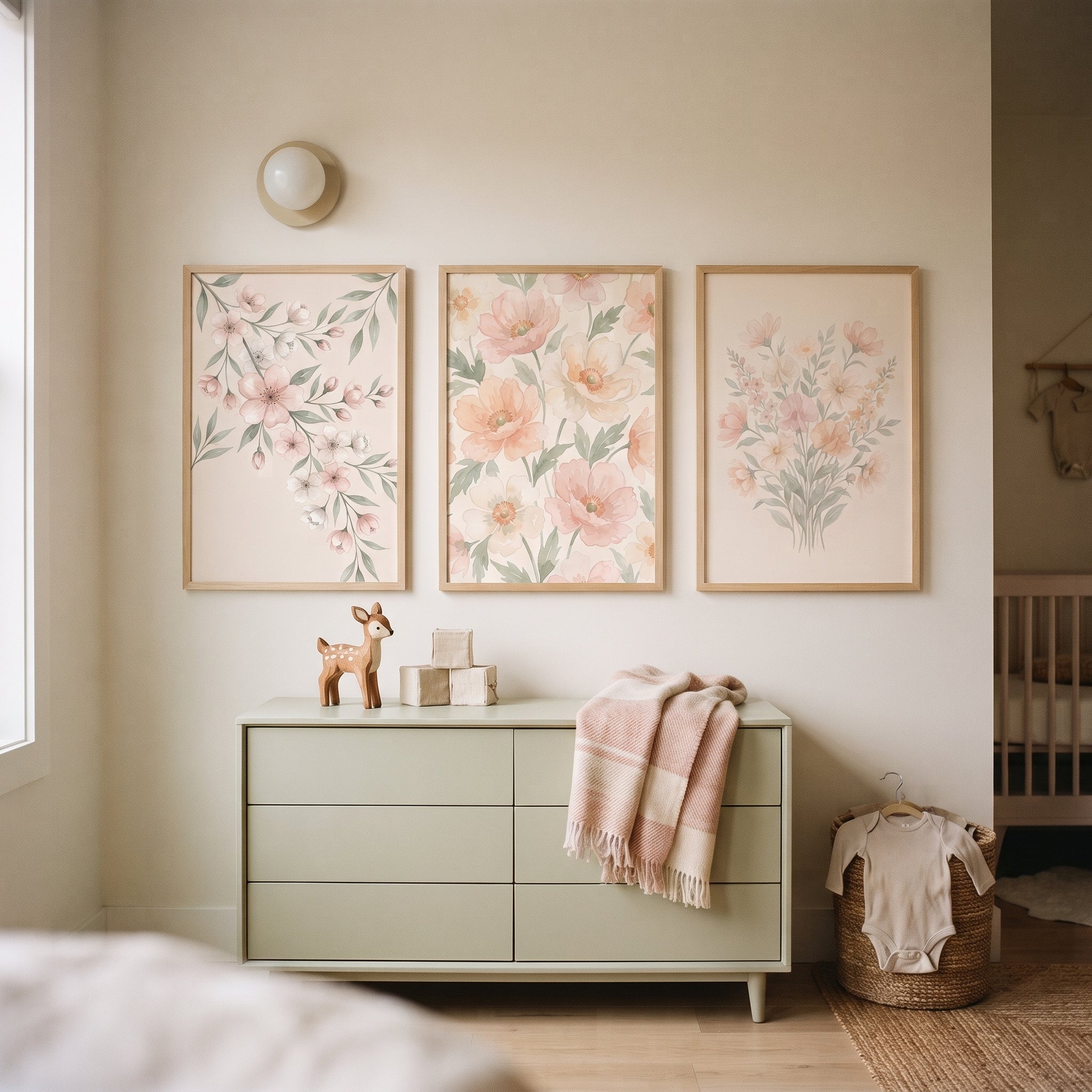 Dainty Blush Wildflower Wall Art Set of 3 - Blushing Bloom Trio