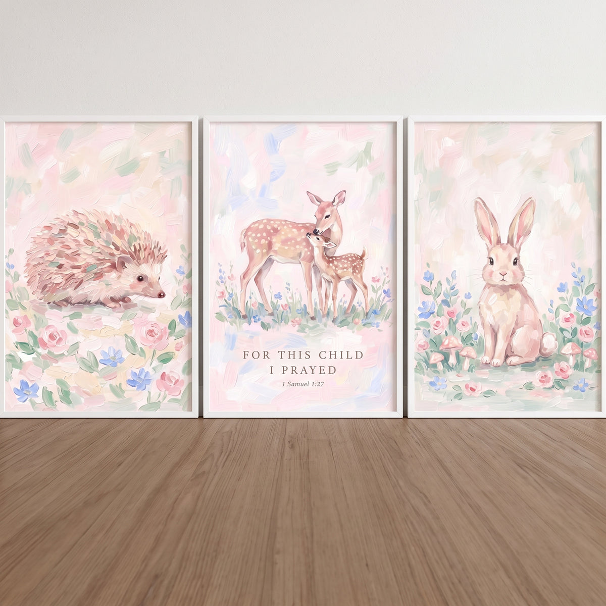 Dainty Floral Forest Animals Wall Art Set of 3 - Woodland Grace Art