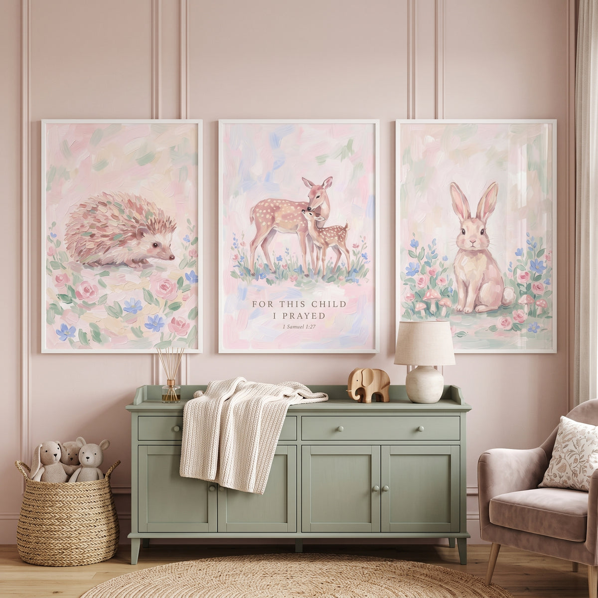 Dainty Floral Forest Animals Wall Art Set of 3 - Woodland Grace Art
