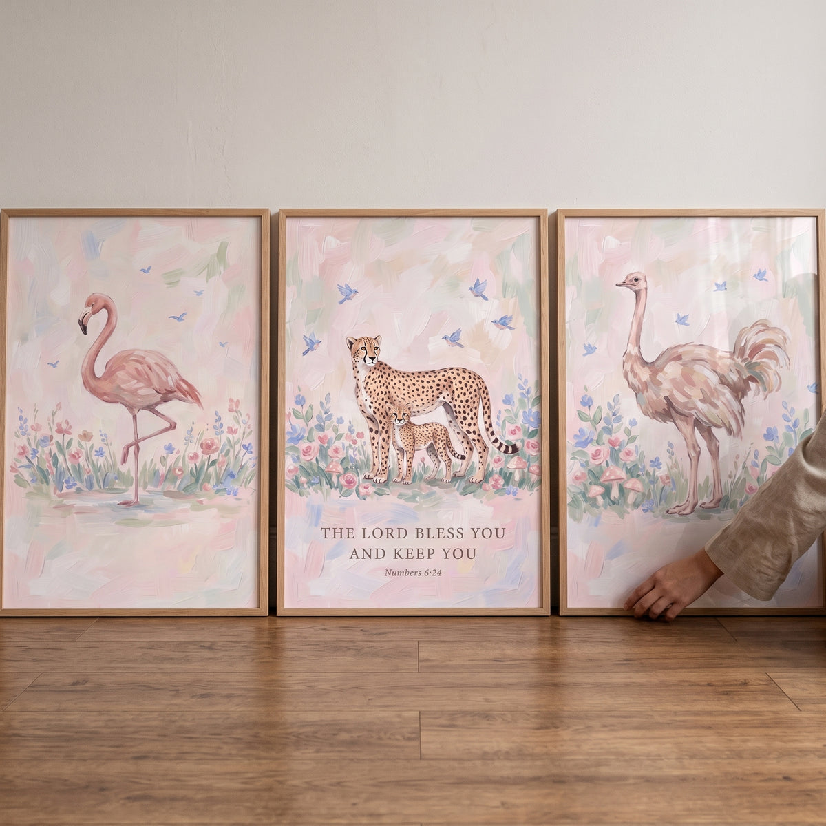 Dainty Floral Safari Animals Wall Art Set Of 3 - Sacred Safari Grace